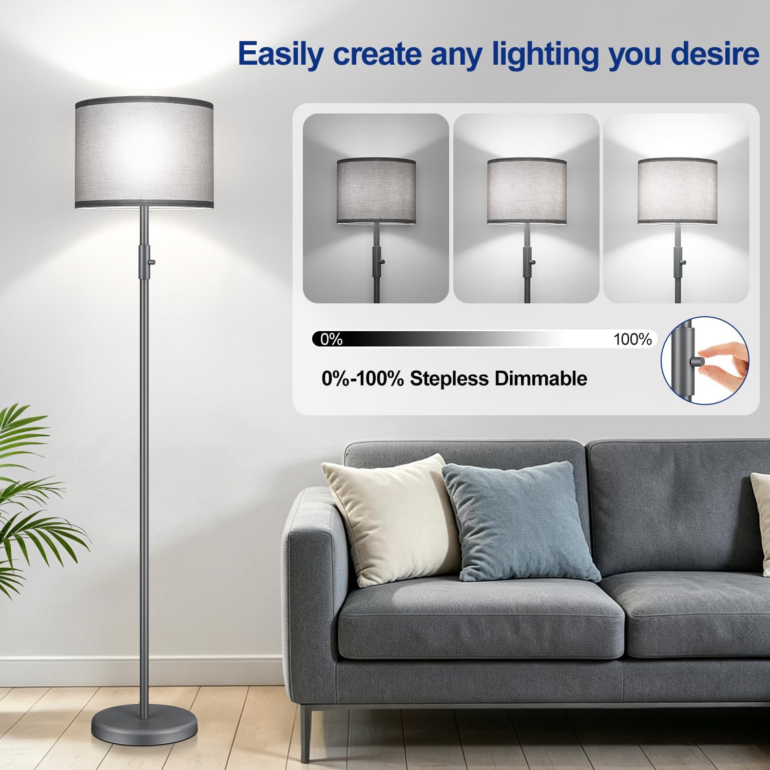 Detalle 2 de Dimmable Floor Lamp with Shade, 1000 Lumens