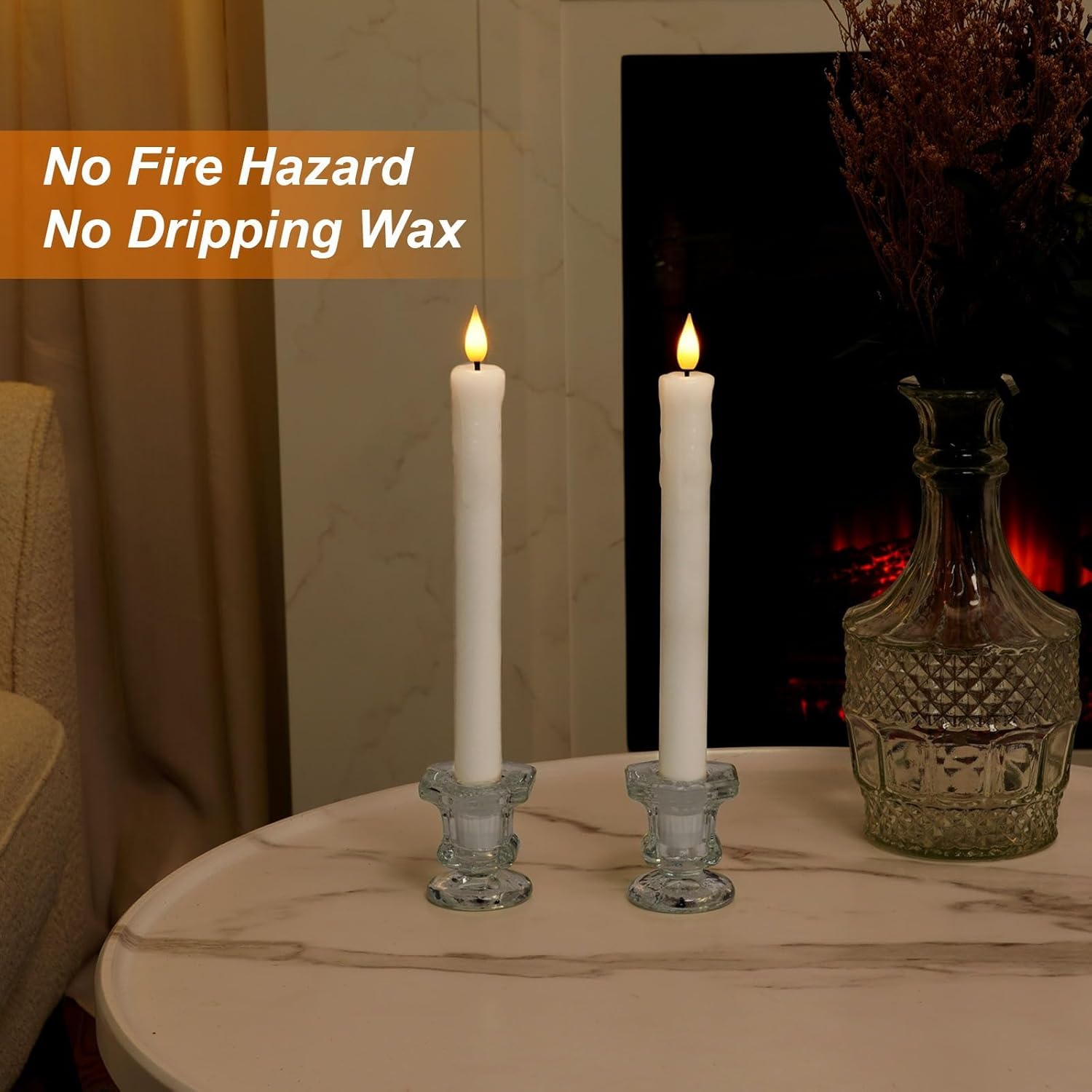Thumbnail 3 de Homemory 2 Pack 9.6 inch 3D Wick Flickering Flame LED Taper Candles with Remote and Timer