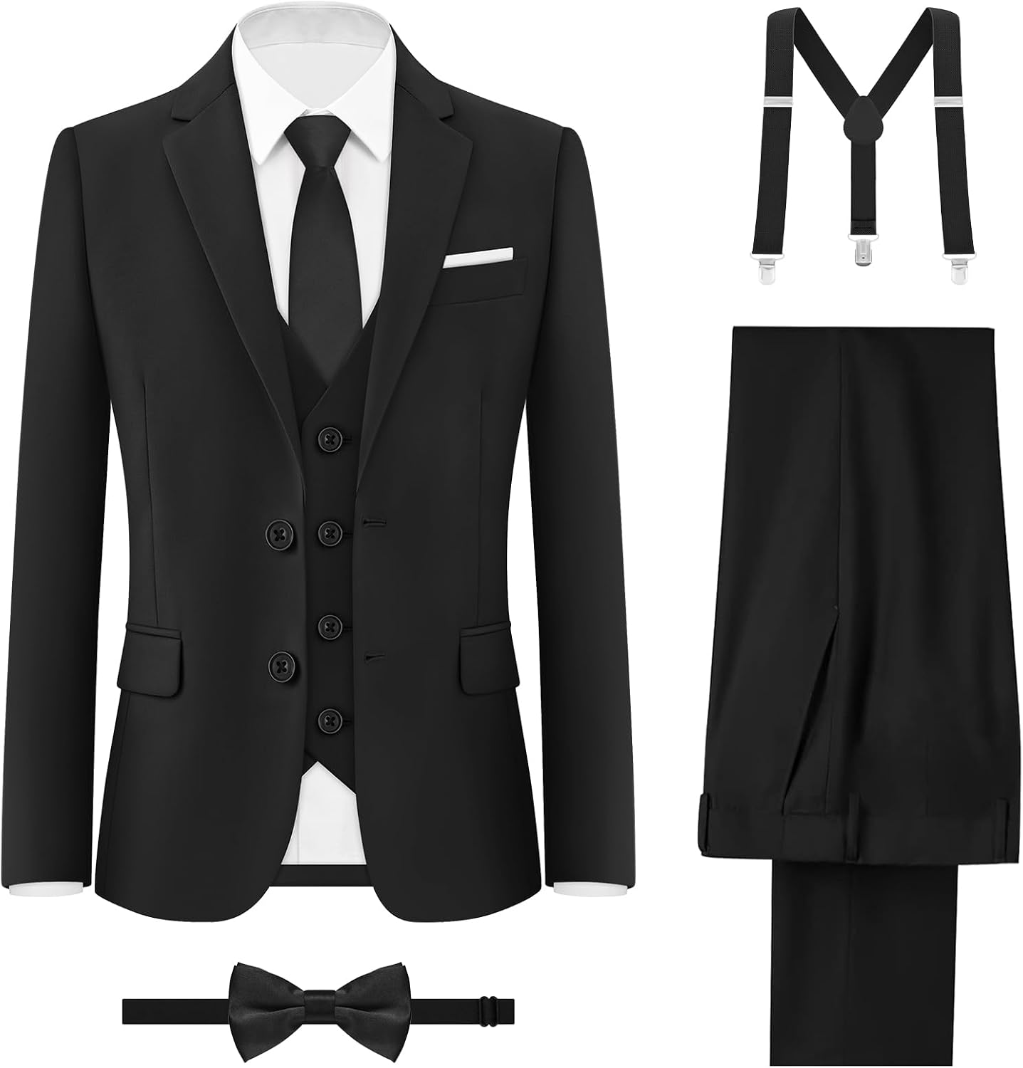 Detalle de Gentle Season Boys' Gentle Season Formal Suits Set with Suspenders (Standard & Husky) — 7-Piece Outfit