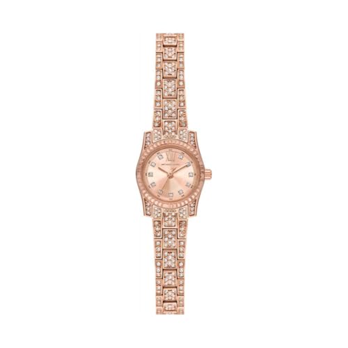 Detalle de Michael Kors Lexington para mujer: reloj de 19 mm con movimiento de cuarzo, esfera oro rosa y correa en acero o piel