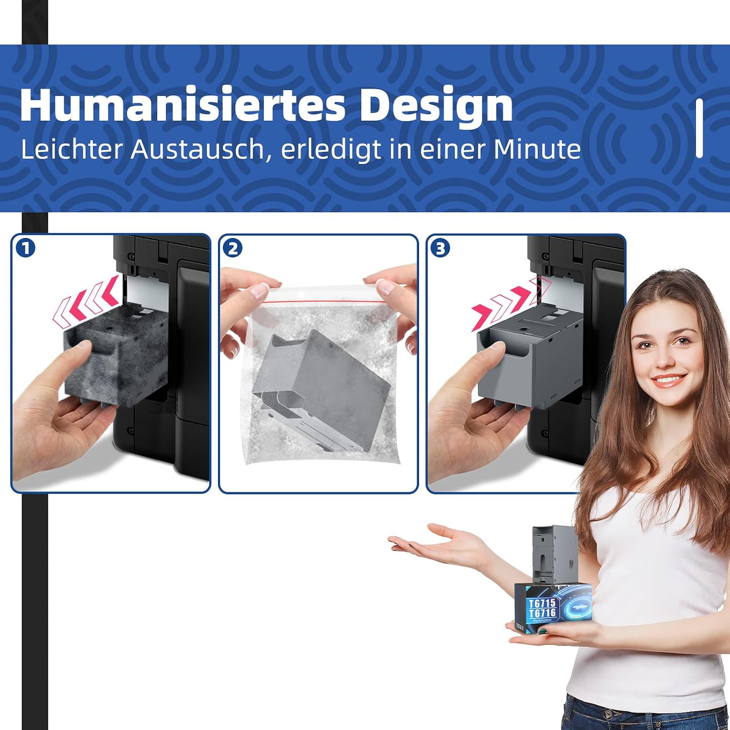 Detalle de Spaceink Wartungsbox T6715/T6716 (C13T671500/C13T671600) – Resttintenbehälter für ausgewählte Epson WorkForce Pro & WorkForce Modelle