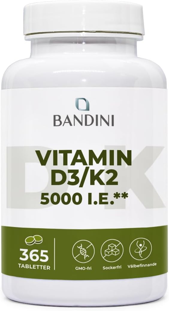 Detalle de BANDINI Vitamin D3 + K2, 365 tabletter med 125 µg D3 och 100 µg K2