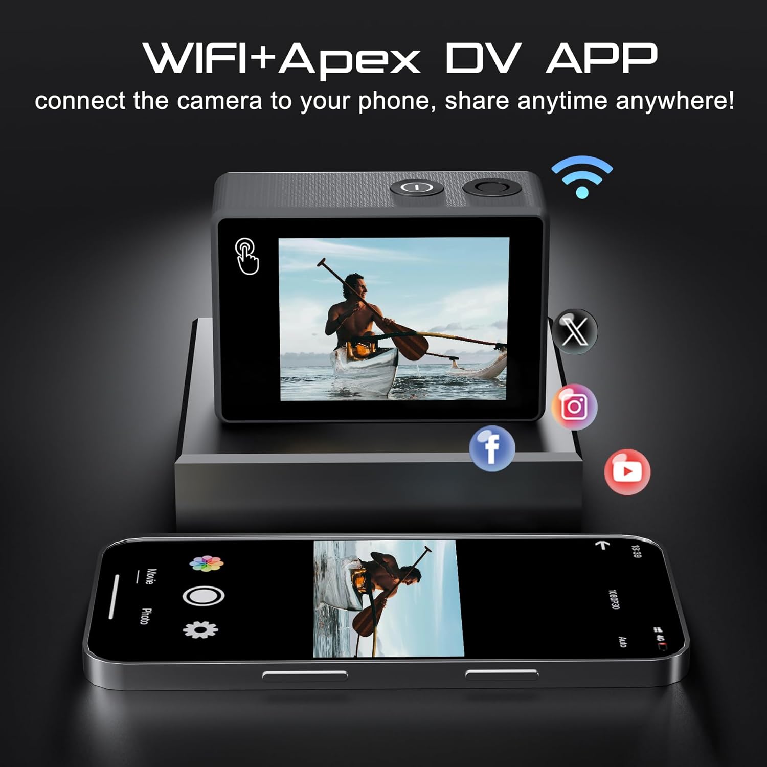 Thumbnail 4 de Apexcam M80pro Action Cam mit 64 GB Karte, 4K60FPS, WLAN, wasserdicht bis 40 m & Zubehör-Set