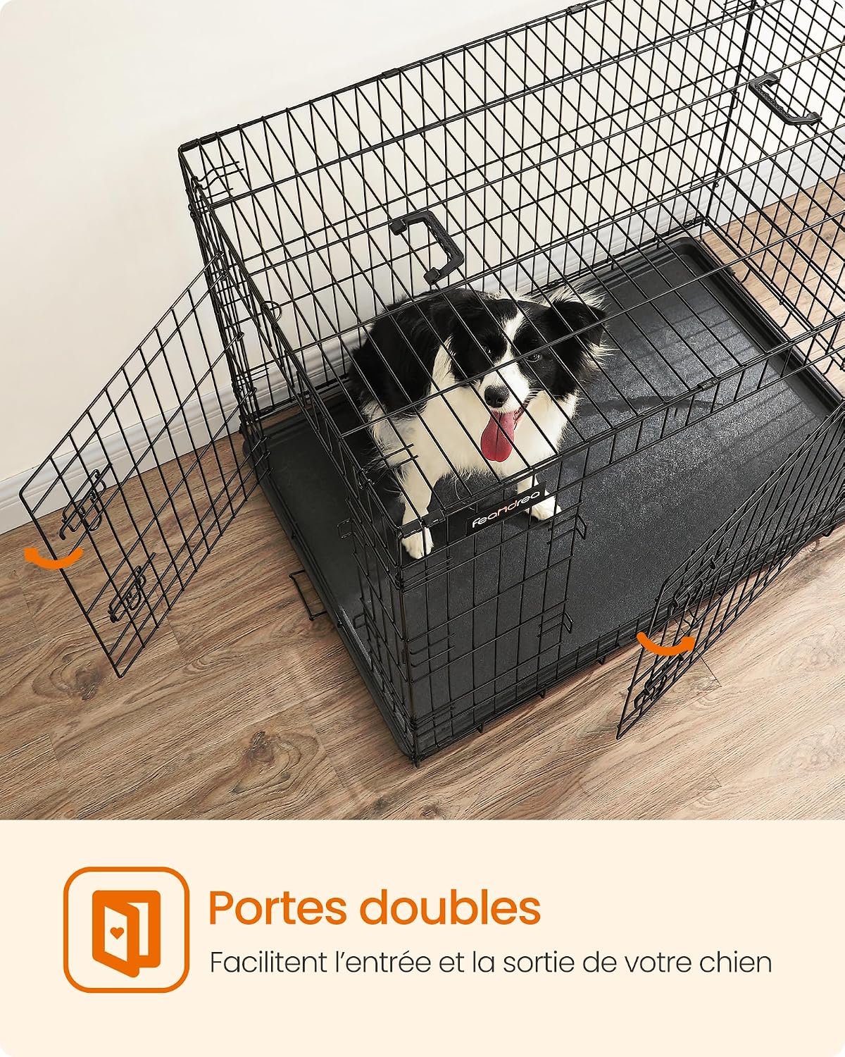 Detalle de Feandrea Cage pour Chien Pliable avec 2 Portes – XL, 107 × 70 × 77,5 cm, Noir PPD42H