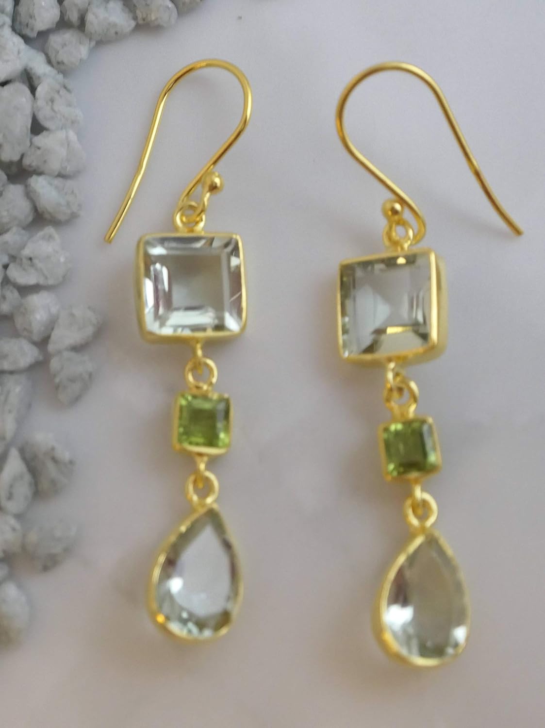 Detalle 2 de Gruner Amethyst & Peridot Vergoldet – 925er Silber Ohrringe