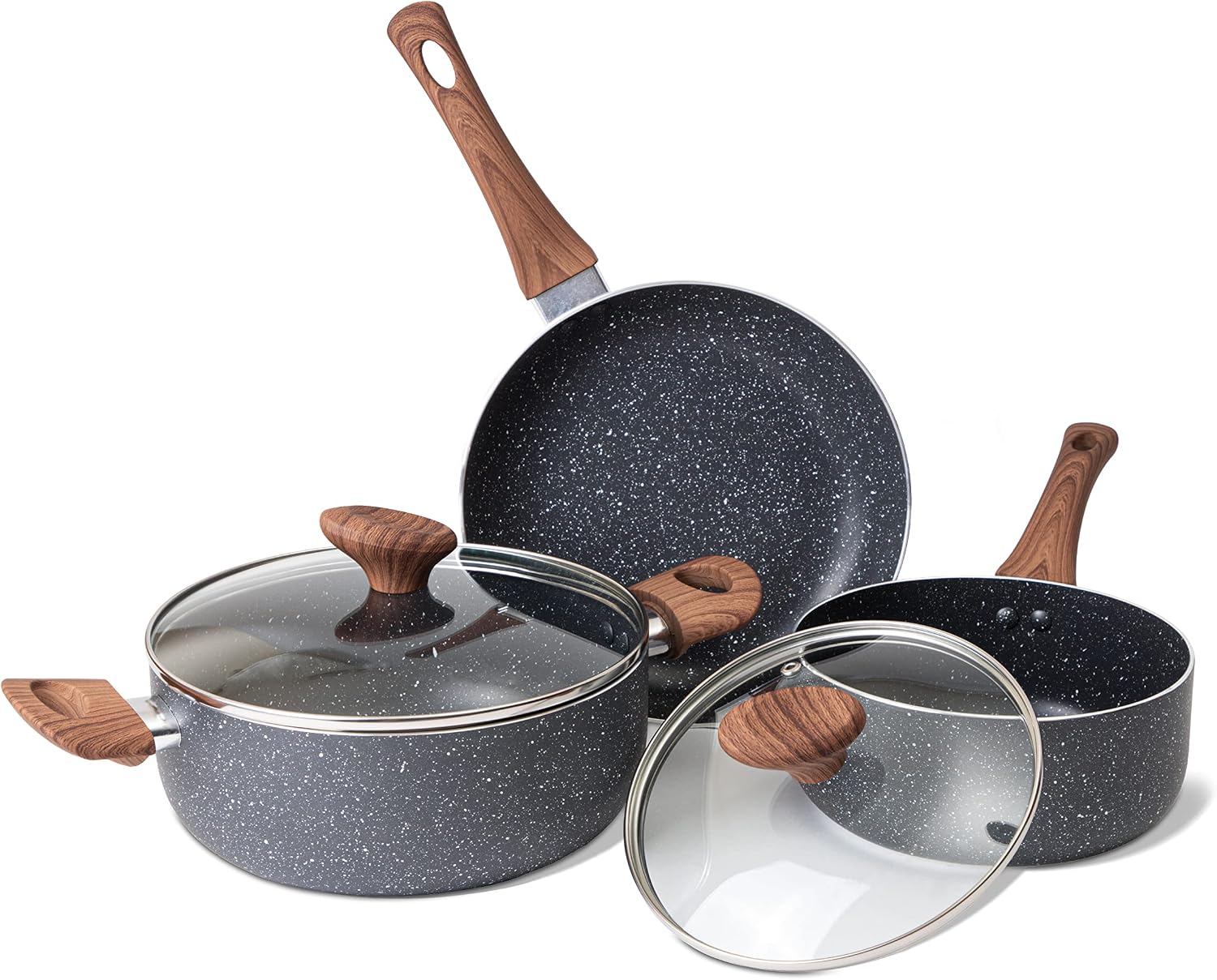 Detalle de Nuovva Non Stick Pots and Pans Set – 5 Piece Marble Induction Cookware with Lids
