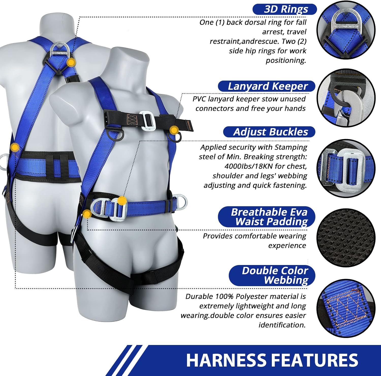 Detalle 2 de TT TRSMIMA Full-Body Fall Protection Kit with Shock-Absorbing Lanyard and Waist Pad
