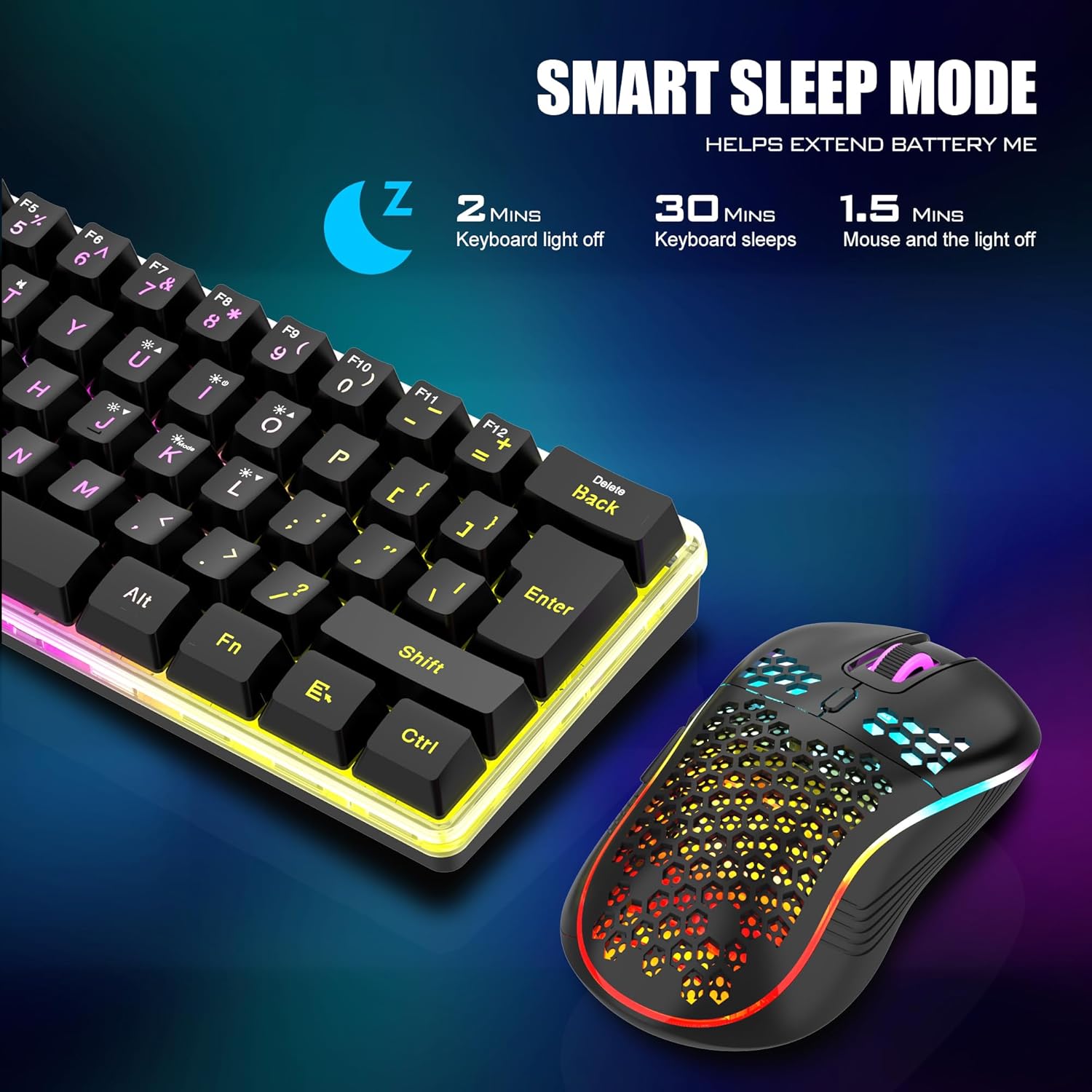 Thumbnail 5 de RedThunder K62 60% Wireless Gaming Keyboard & Honeycomb Optical Mouse Combo (2.4G, Rechargeable)