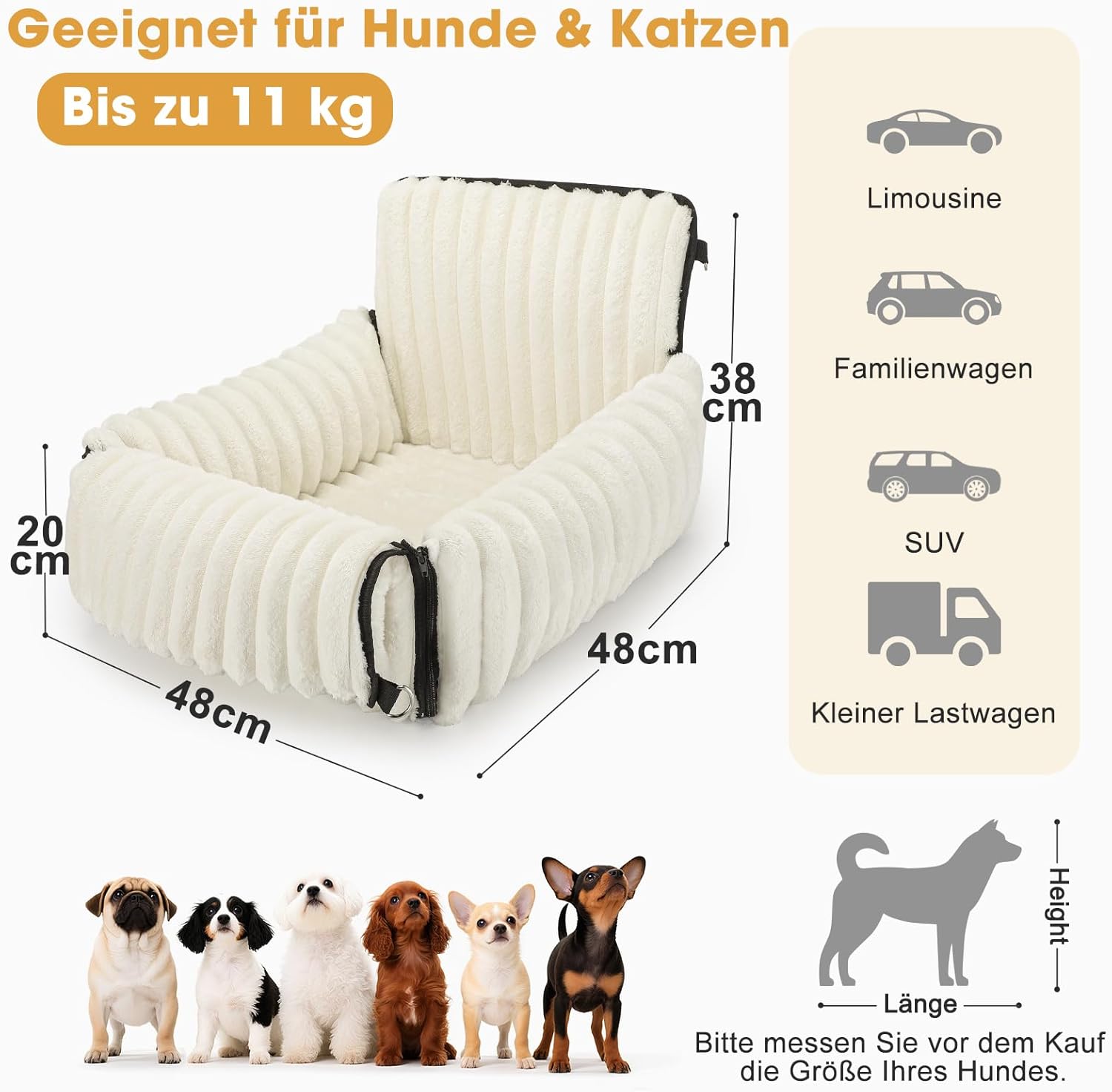 Thumbnail 4 de MIXJOY Hunde Autositz 48x48x38 cm Beige