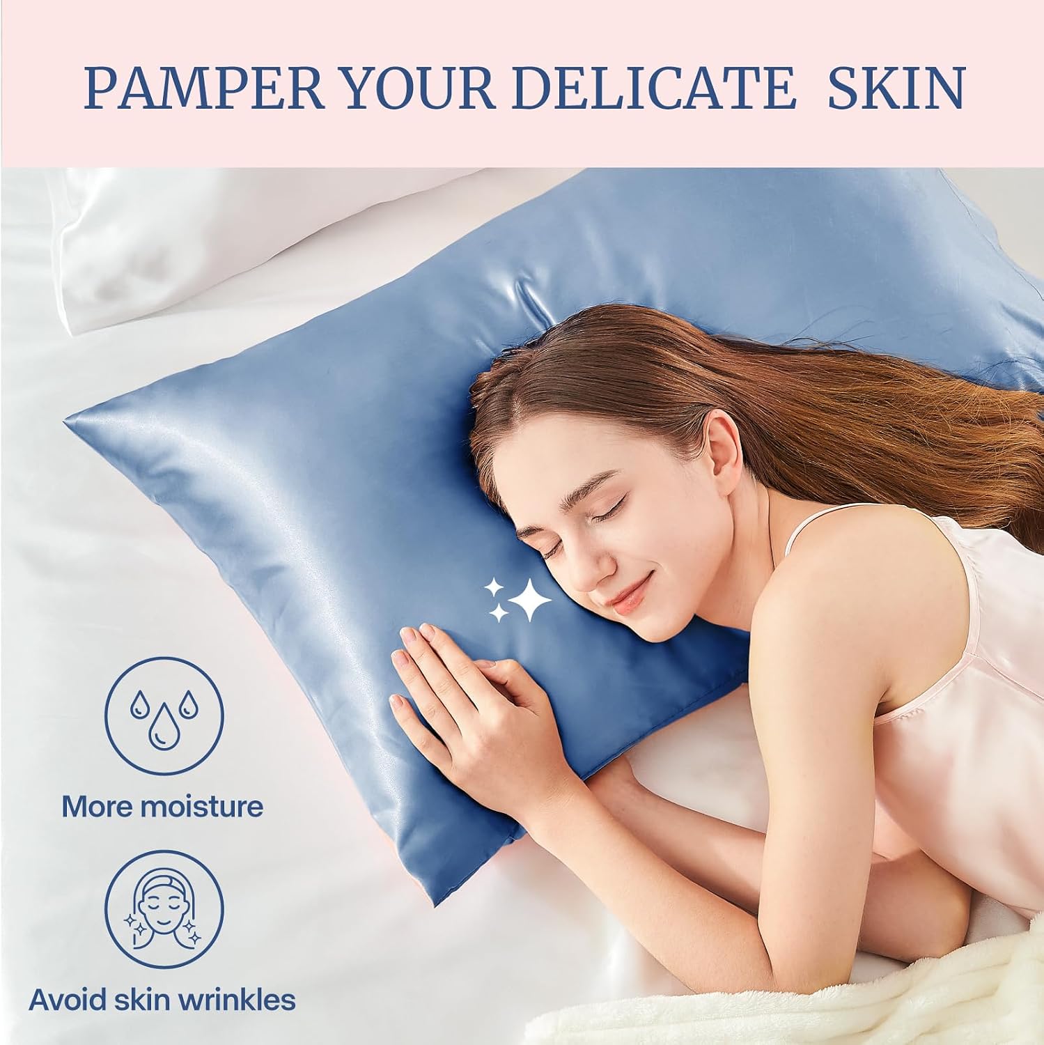 Detalle de BEDELITE BEUSA11M057 Satin Pillowcases, Standard 20 x 26 Inch, Airy Blue, Set of 2