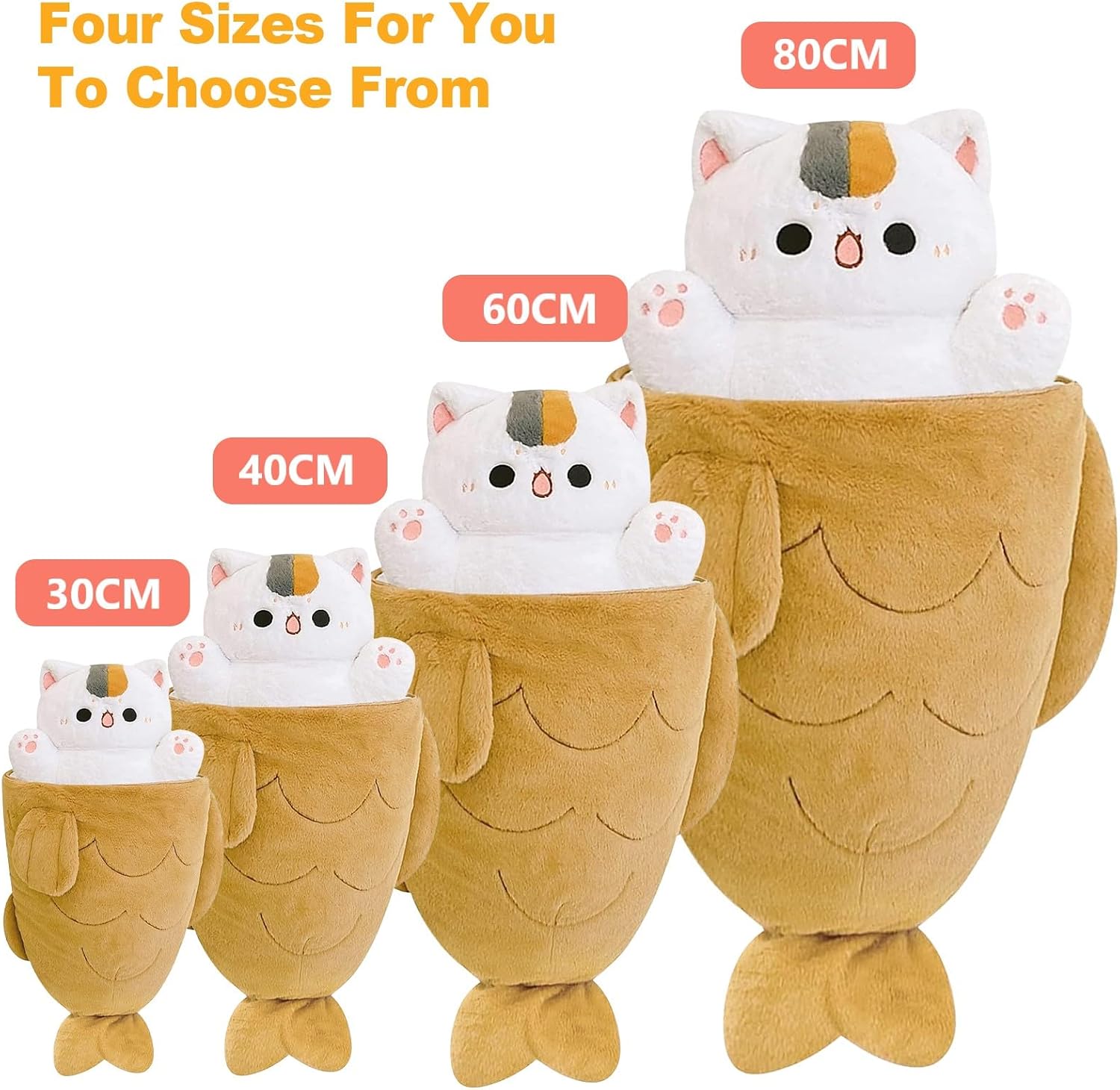 Detalle de Shownicer Plüschtier Katze Kuscheltier 2-in-1 Fisch-Kätzchen-Kissen – 80 cm