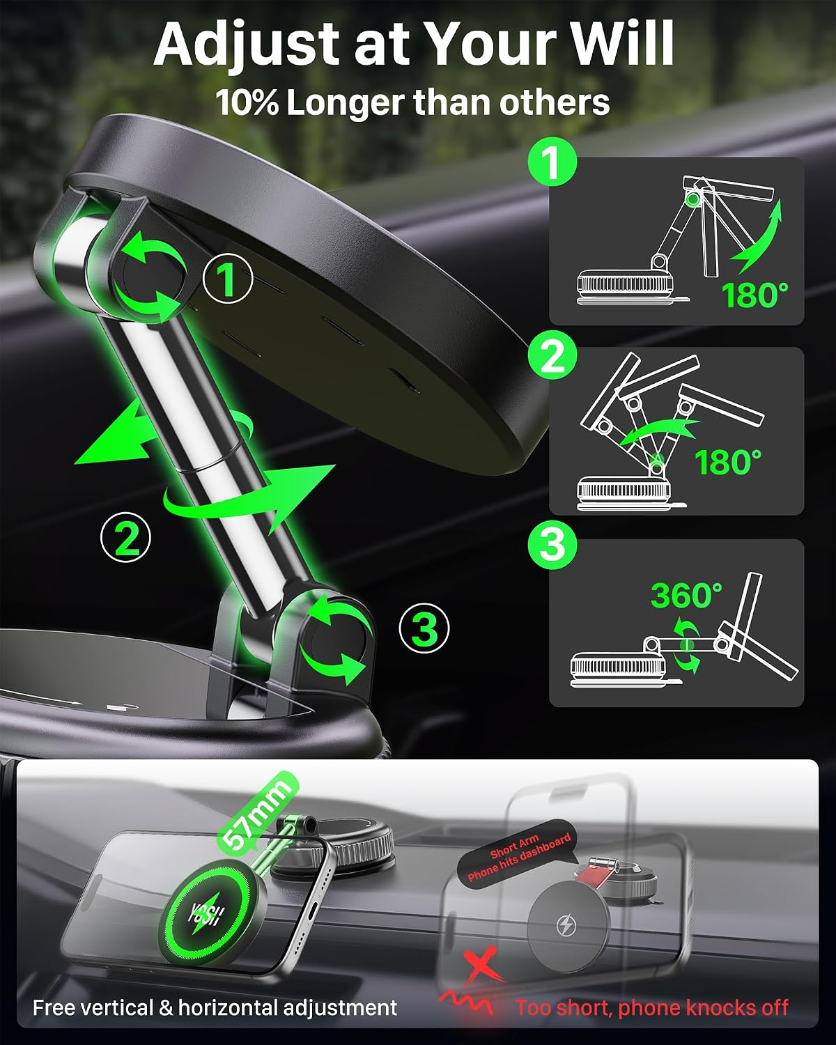 Thumbnail 6 de YOSH MagSafe Car Charger Mount (15W) with Dual Metal Hook for iPhone
