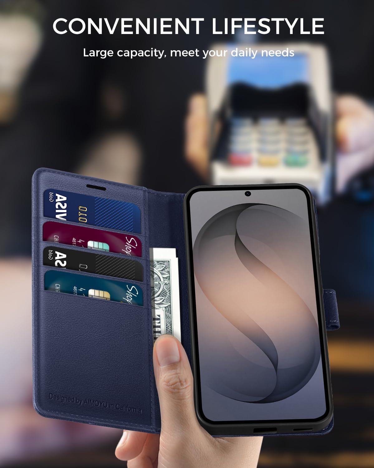 Thumbnail 5 de AIMOYU Galaxy S26 5G Flip Wallet Leather Case with RFID Blocking – Blue