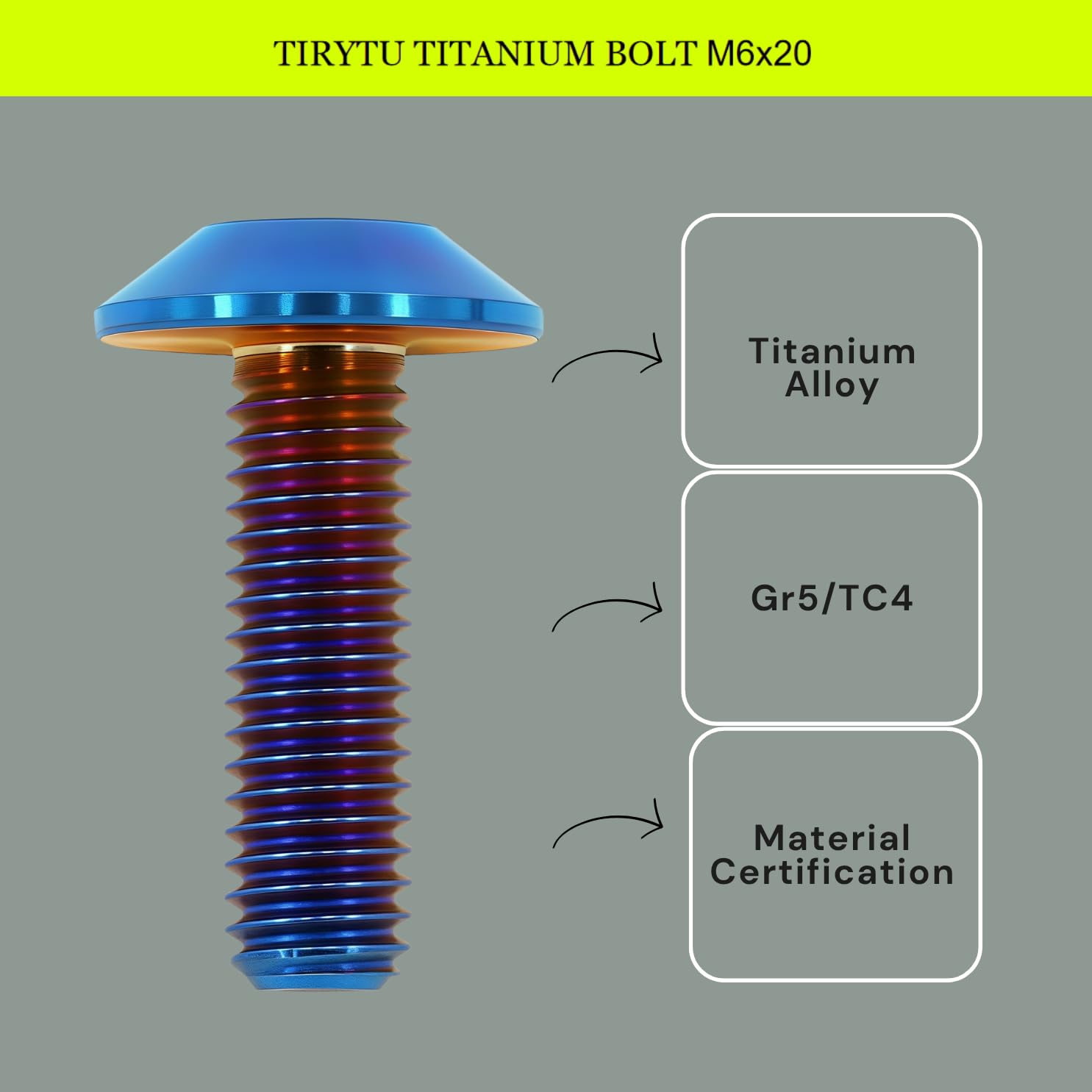 Detalle de TIRYTU Titanium Bolts M6x20, 4-Piece Set, Burnt Blue PVD Finish