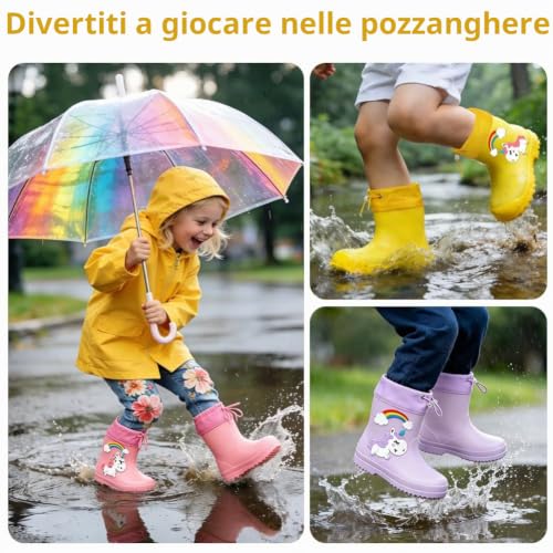 Detalle 2 de Aomig stivaletti da pioggia per bambini EU 24-25 in PVC, unicorno viola