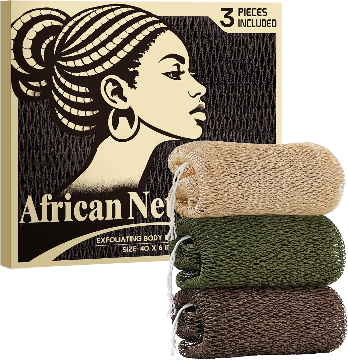 Detalle de African Net Sponge Authentic: 3-Piece Exfoliating Back Scrubber Set