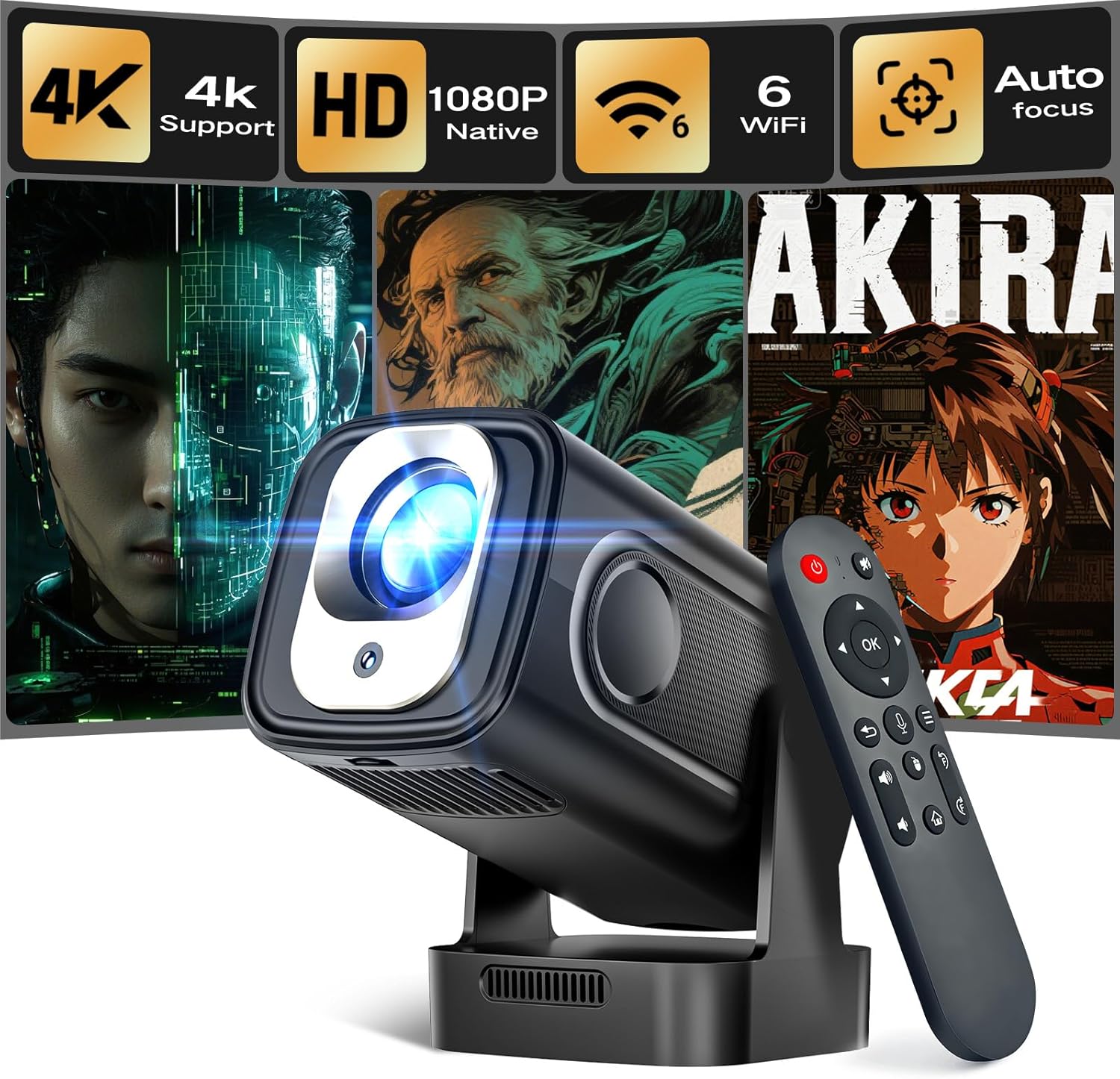 Detalle de Alwtniet HY310 Mini Beamer – 4K-Unterstützung, Autofokus & Android Heimkino