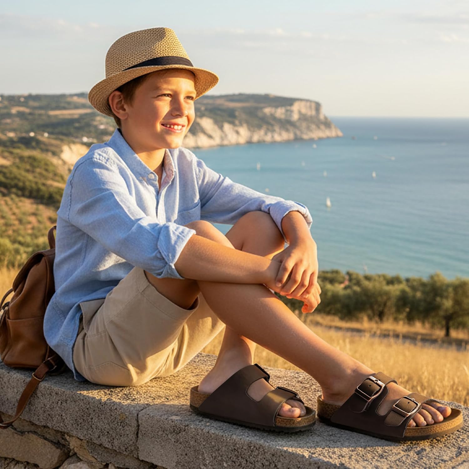 Detalle de K KomForme Kids Sandals with Cork Footbed: Adjustable, Comfortable Slides for Little and Big Kids
