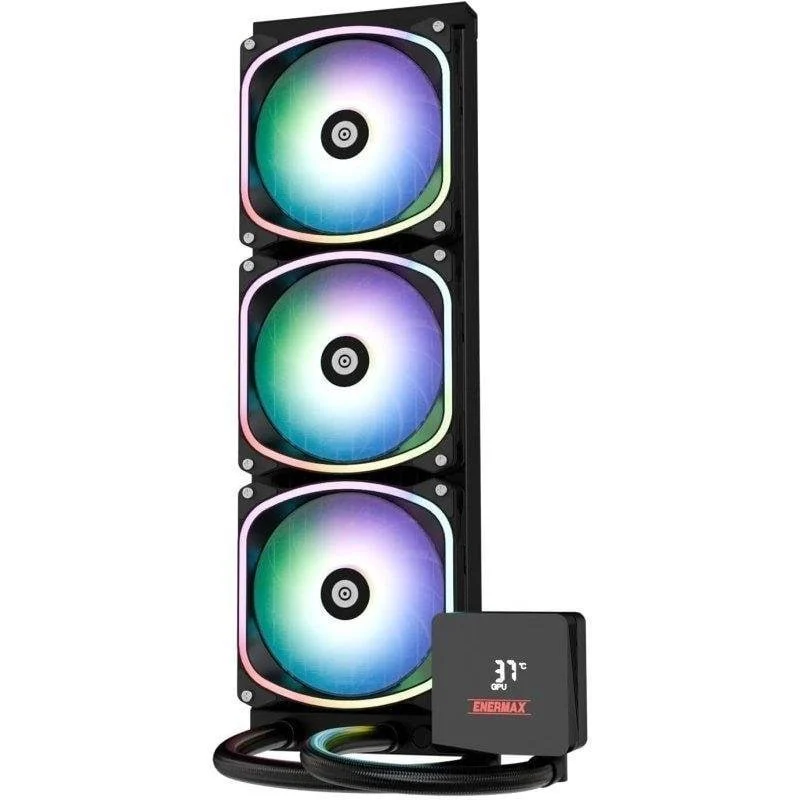 Detalle de Enermax Aquafusion II 360 mm: Refrigeración líquida AIO con 3 ventiladores ARGB y display app