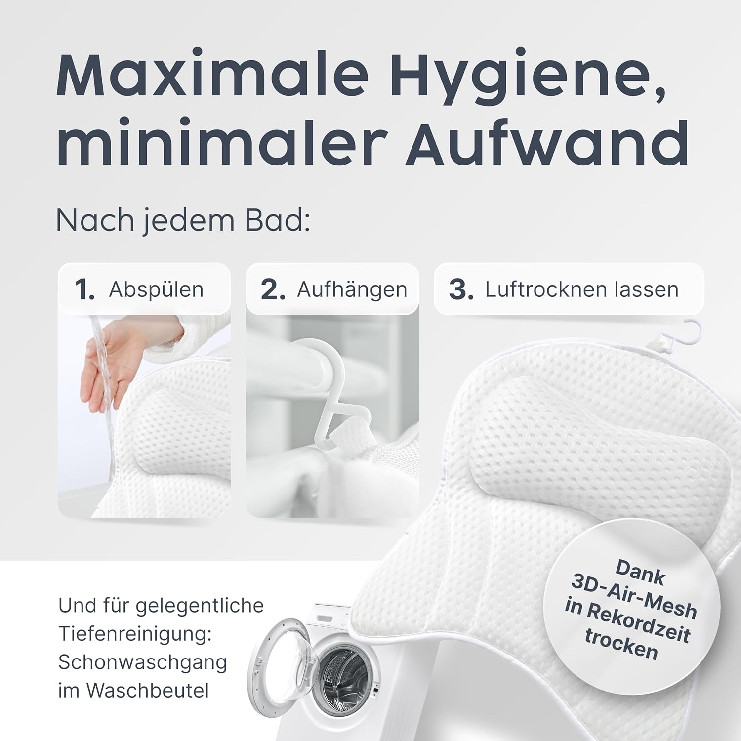 Thumbnail 5 de Vesta+ Badewannenkissen Weiß L mit Saugnäpfen – Nackenstütze & Badekissen für Badewanne
