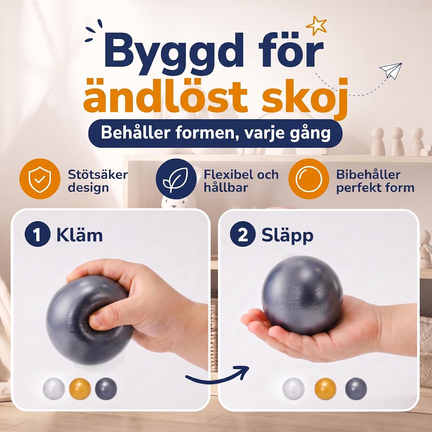 Detalle de all Kids United lekbollar i plast, Ø6 cm, för bollhav och vattenlek