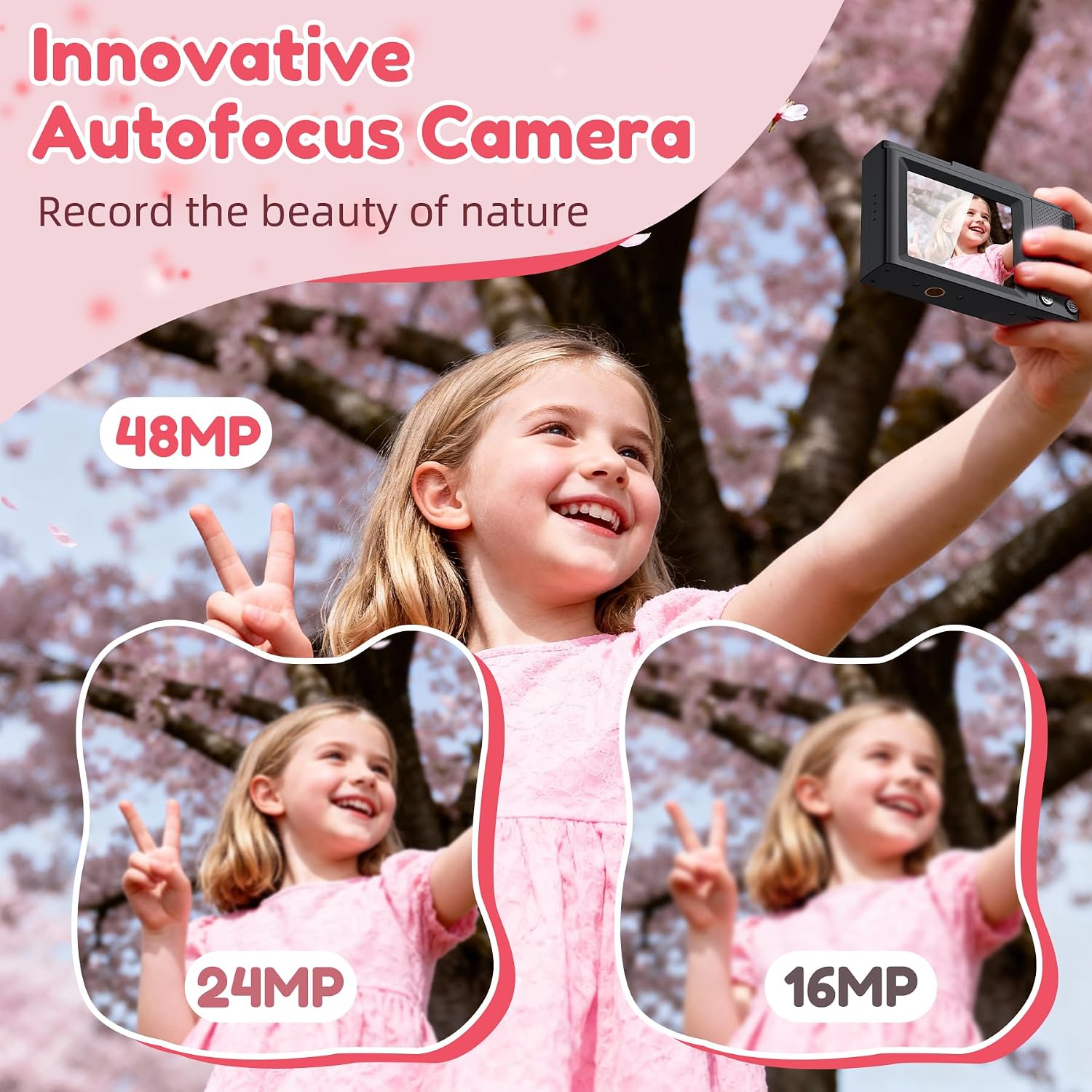 Detalle 2 de Krlun Compact Digital Camera for Kids, 48MP, 16x Zoom, 1080p Video