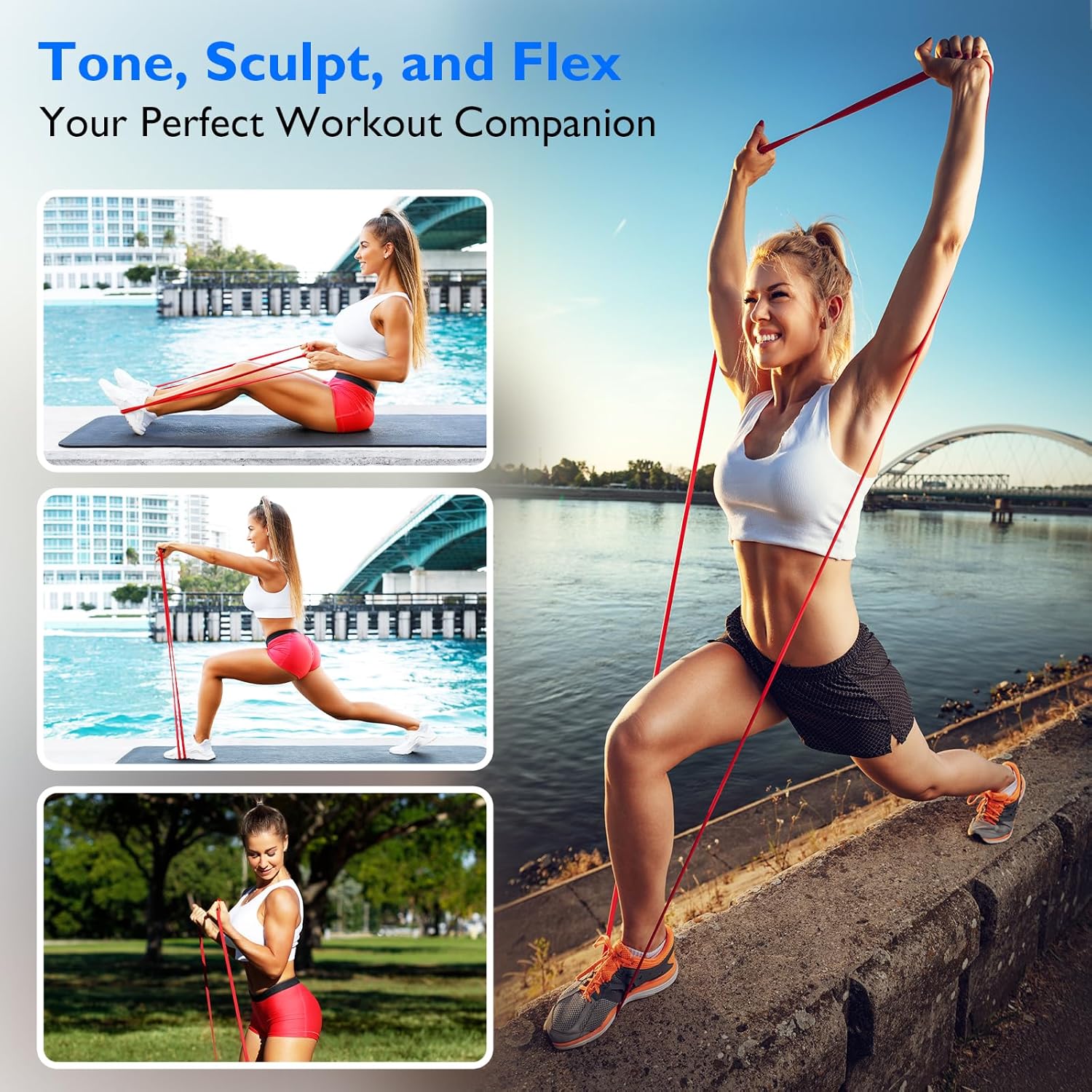 Detalle de FitBeast Resistance Bands Set: 5 Levels for Home Workouts, Pull-Ups and Strength Training