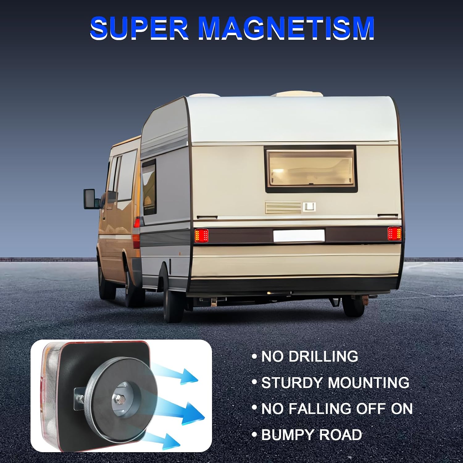 Detalle de AOHEWEI Magnetic LED Trailer Tail Light Kit 12V – 7.5m Cable, 7-Pin Plug, Magnet Mount
