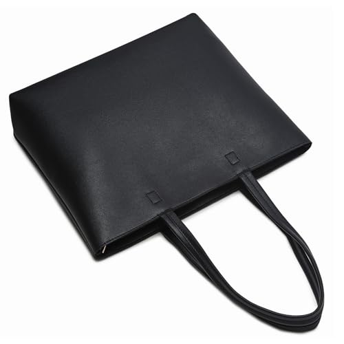 Detalle de MEEGIRL Ladies Tote Bag – Simple PU Leather Tote in Black (M) with Top Zip and Inner Pocket