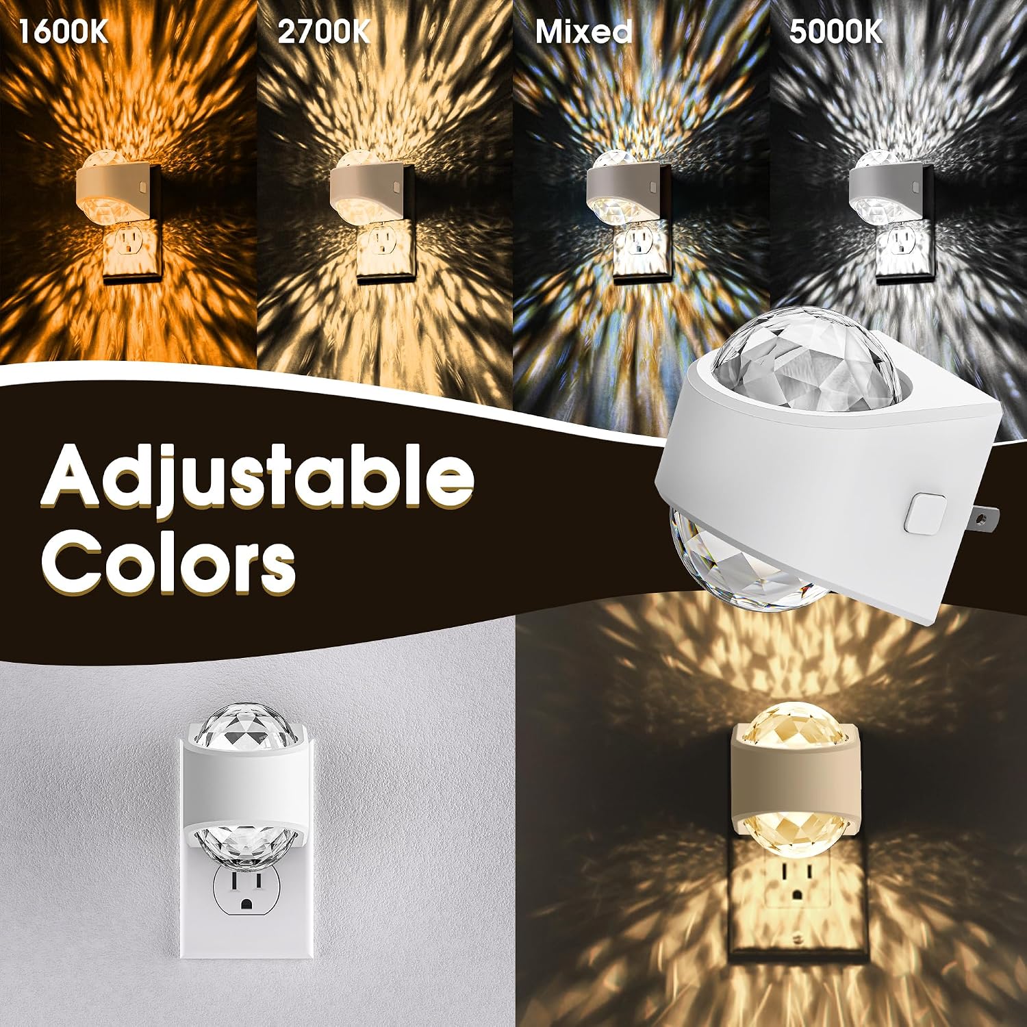 Detalle 2 de Briignite Color-Changing Projector Night Light, 3CCT, Dusk-to-Dawn Sensor, 2-Pack