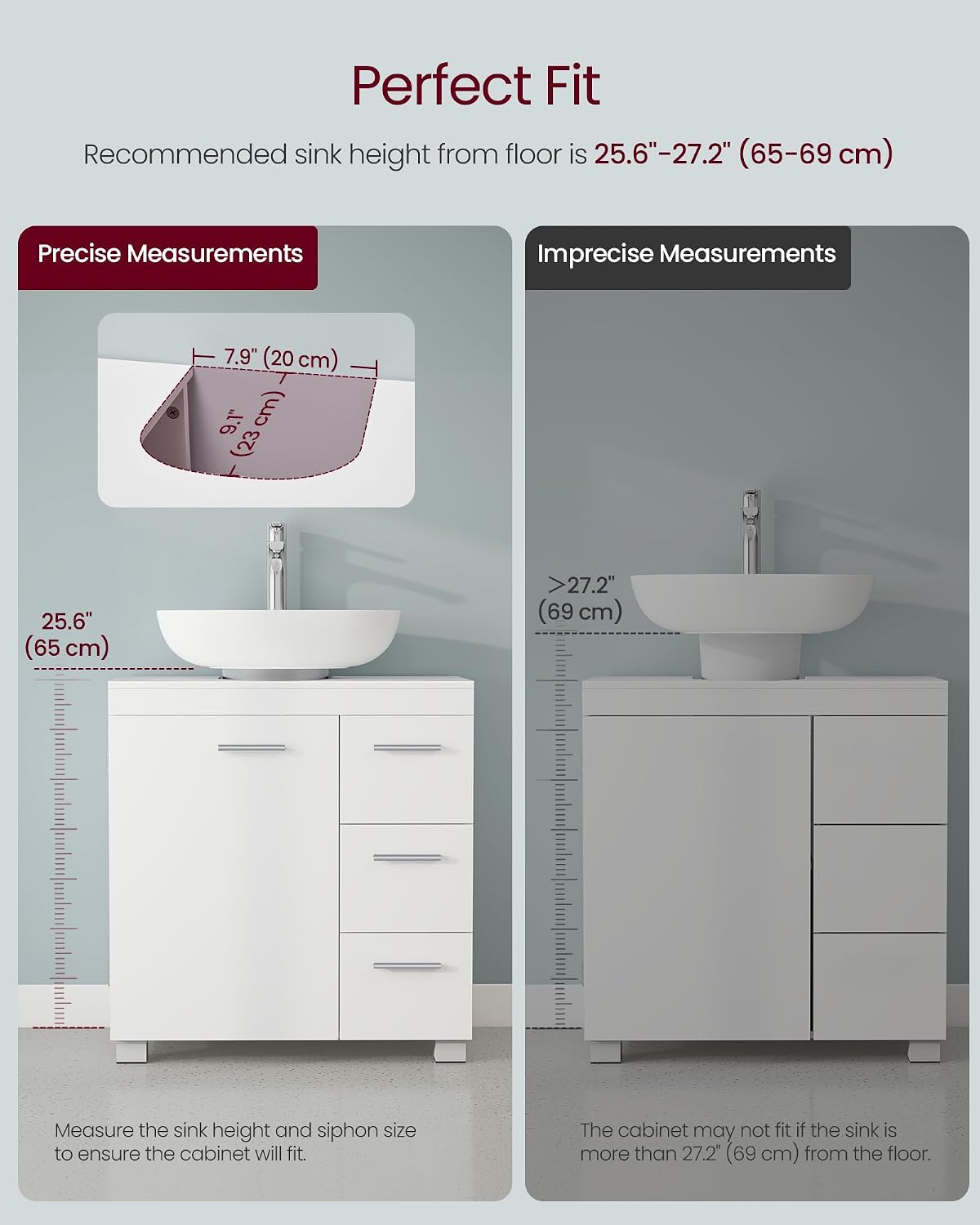 Thumbnail 6 de VASAGLE Under Sink Bathroom Cabinet, 30 x 60 x 64 cm, Cloud White BBK514WB01