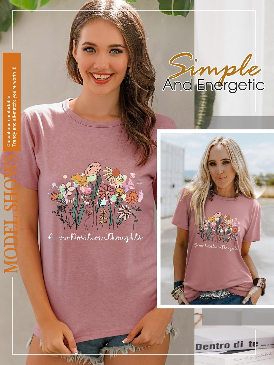 Detalle de WIEIYM Women Flower T-Shirt – Floral Graphic Casual Tee