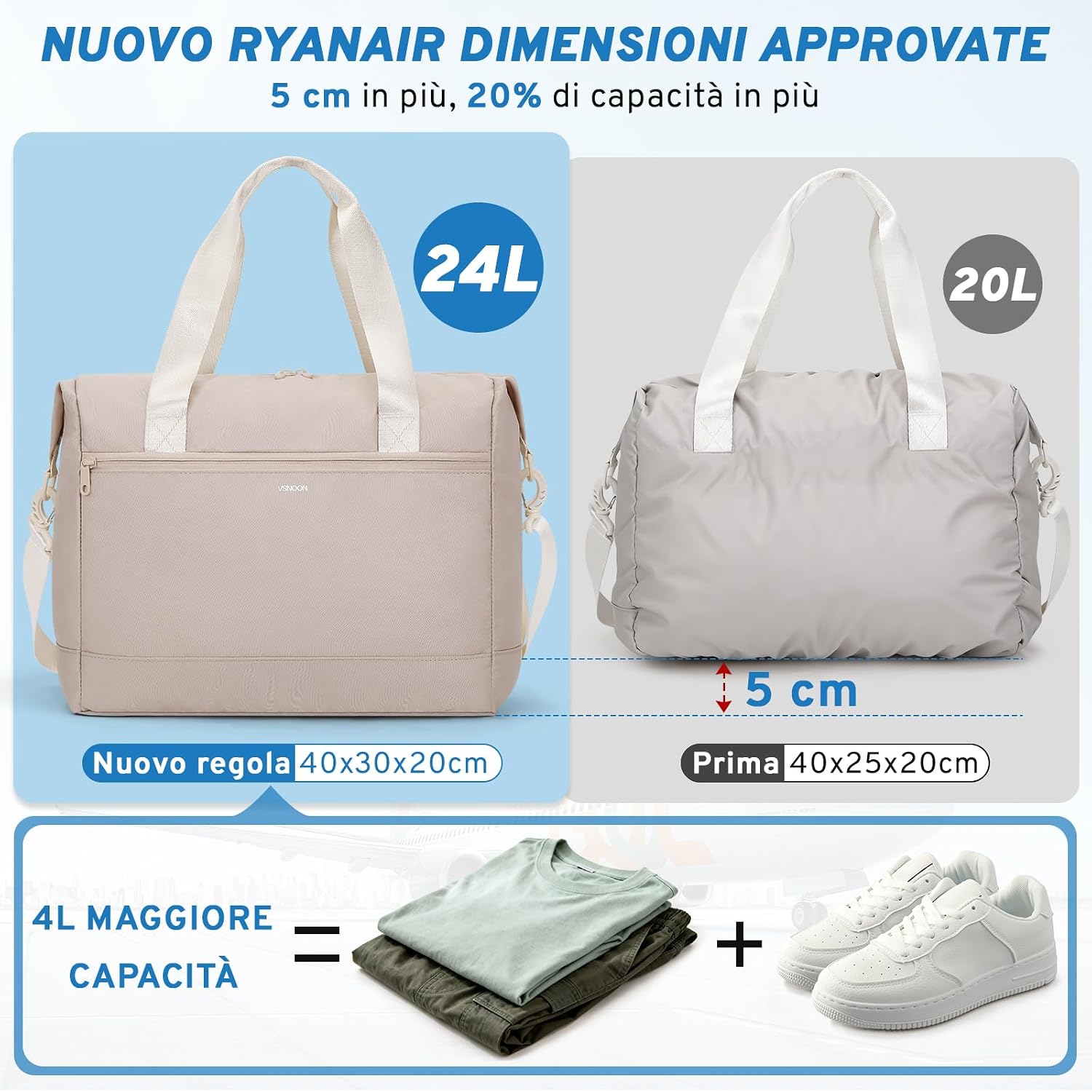 Detalle de VSNOON bagaglio a mano 40x30x20 Ryanair 25L