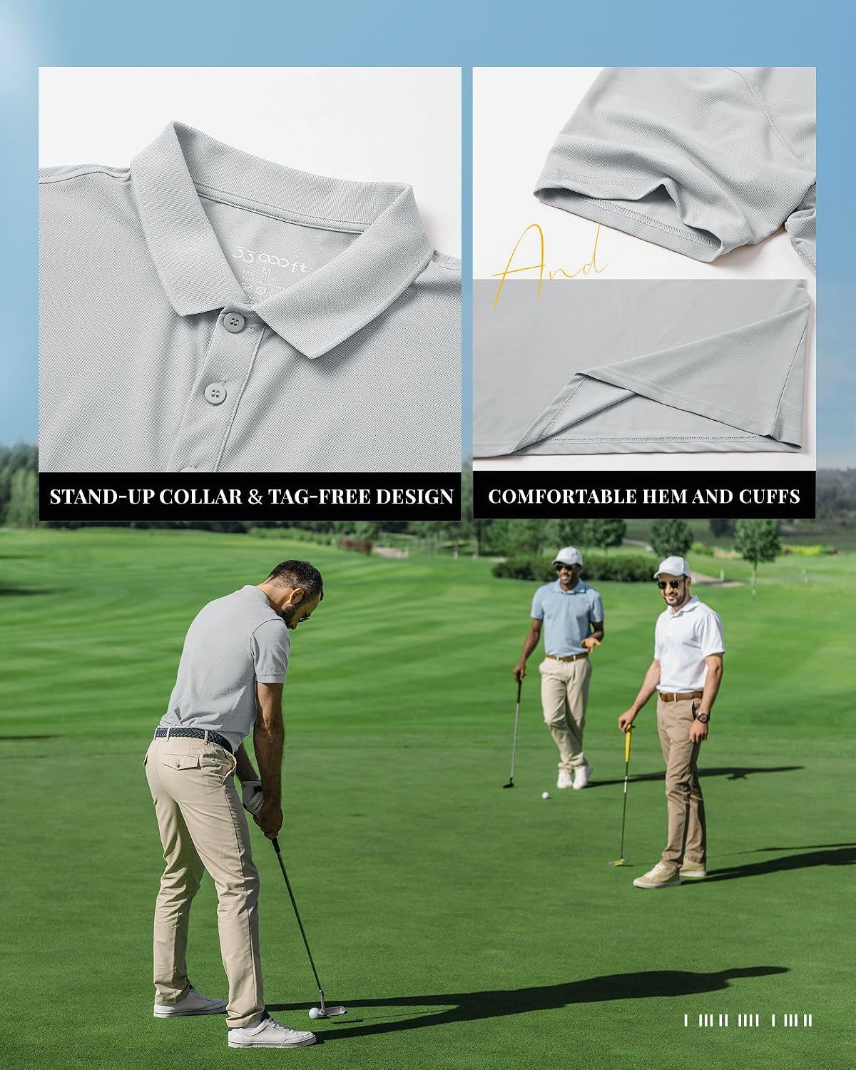 Thumbnail 5 de 33,000ft Men's Polo Shirt Short Sleeve: Moisture-Wicking Quick-Dry Performance Polo