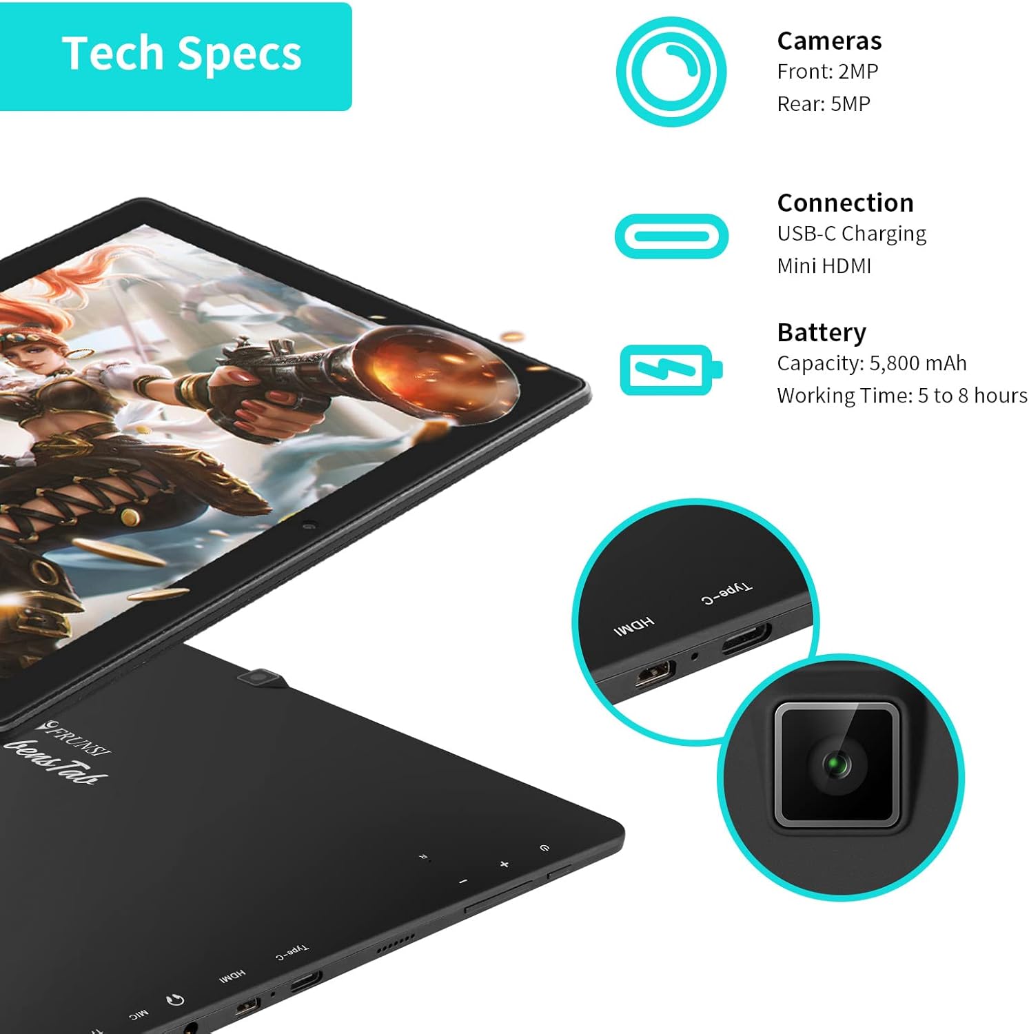 Thumbnail 4 de FRUNSI RubensTab T11Pro 10.1 inch standalone drawing tablet with stylus and Android 12 (no computer needed)