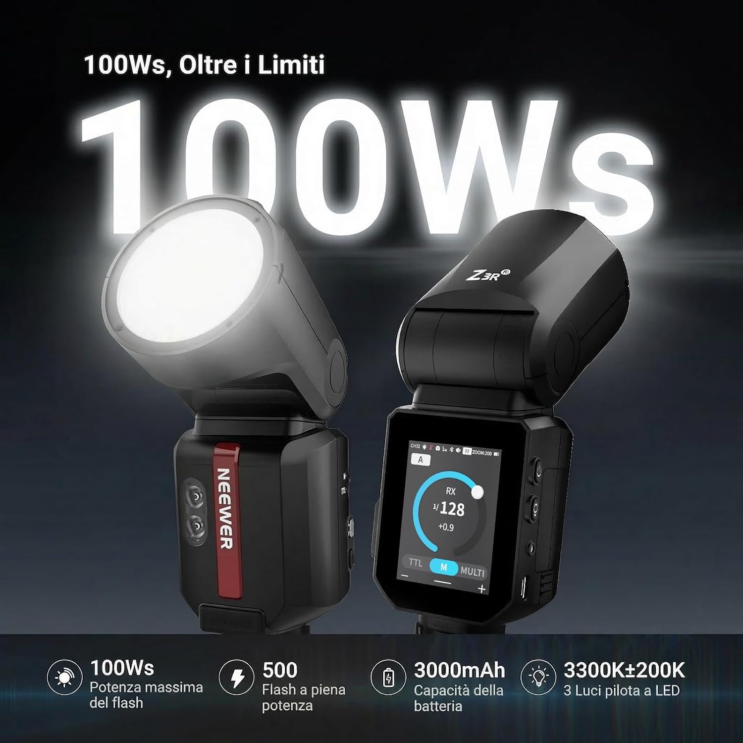 Detalle de NEEWER Z3R-N Flash Testa Rotonda 100Ws: versatilità TTL 2.4G per Nikon