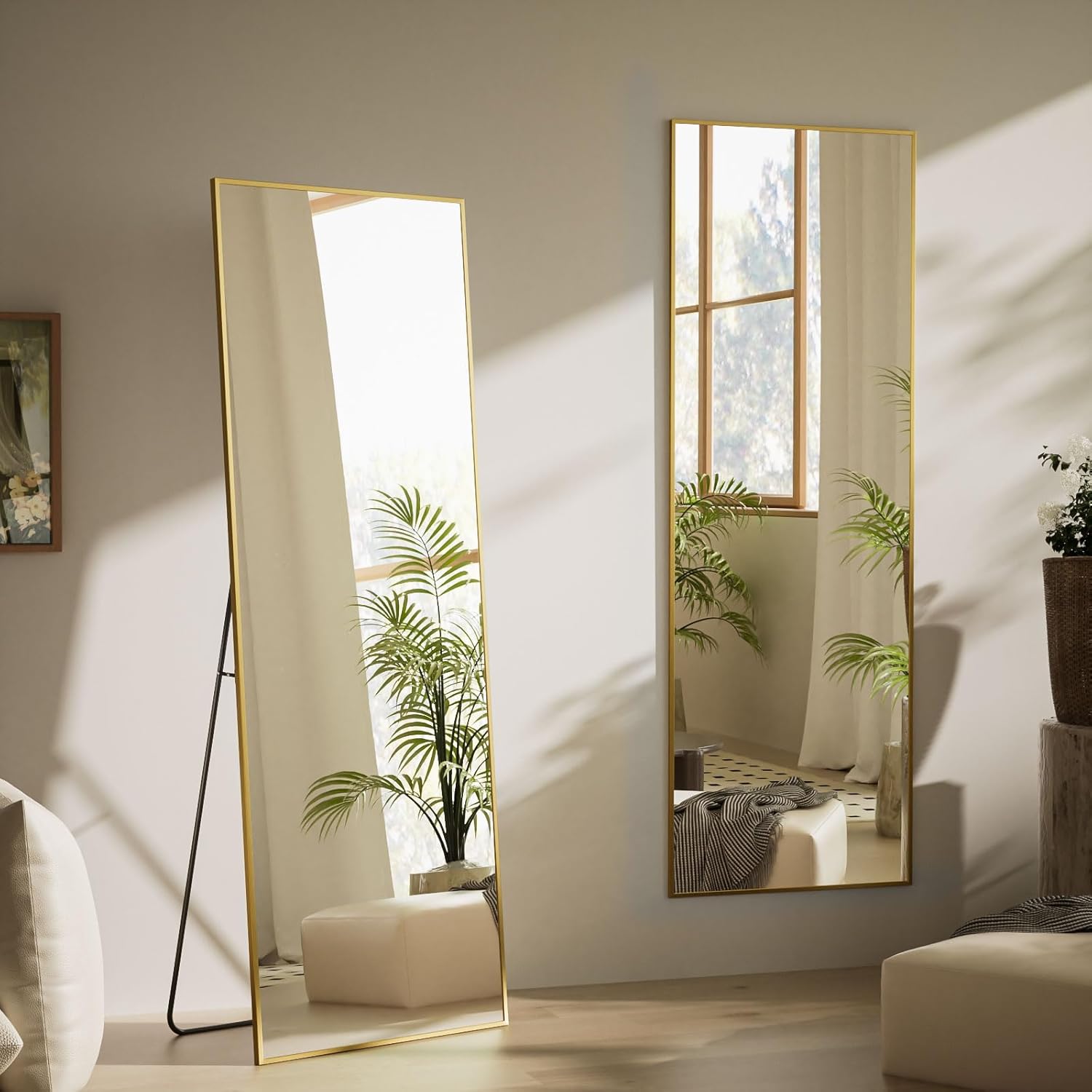 Thumbnail 6 de BEAUTYPEAK Ganzkörperspiegel 150x40 cm – Stand- oder Wandspiegel mit Aluminiumrahmen und verzerrungsfreier Reflexion