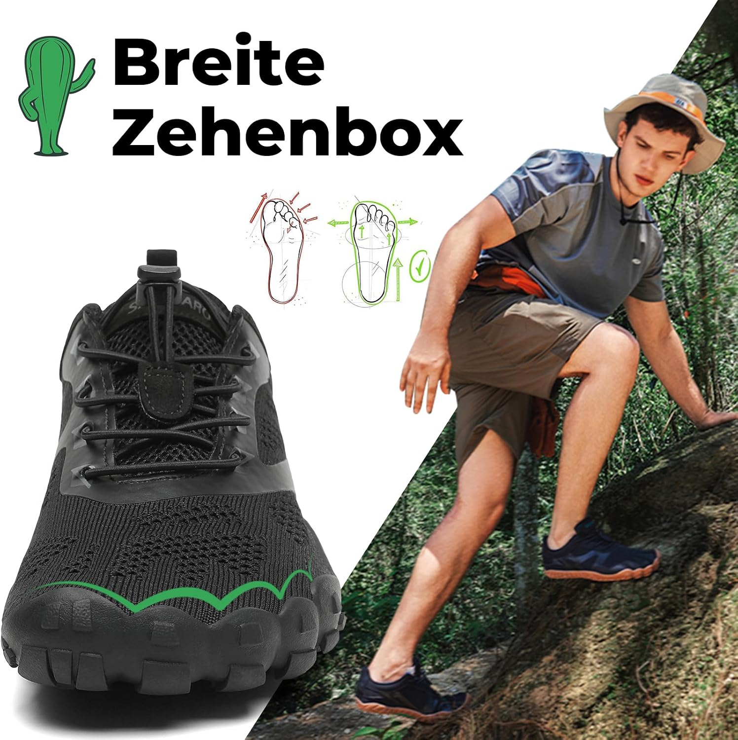 Detalle de SAGUARO Unisex Barfußschuhe für Outdoor-Trail & Zehenschuhe mit Zero-Drop Sohle, Gr. 36–48