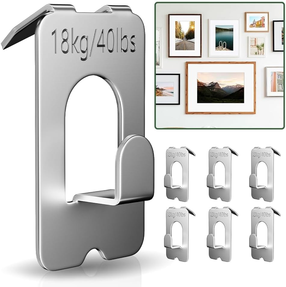 Detalle de Anteabee 6Pcs Claw Picture Hangers for Plasterboard – No Nails Wall Hooks, 18 kg Capacity
