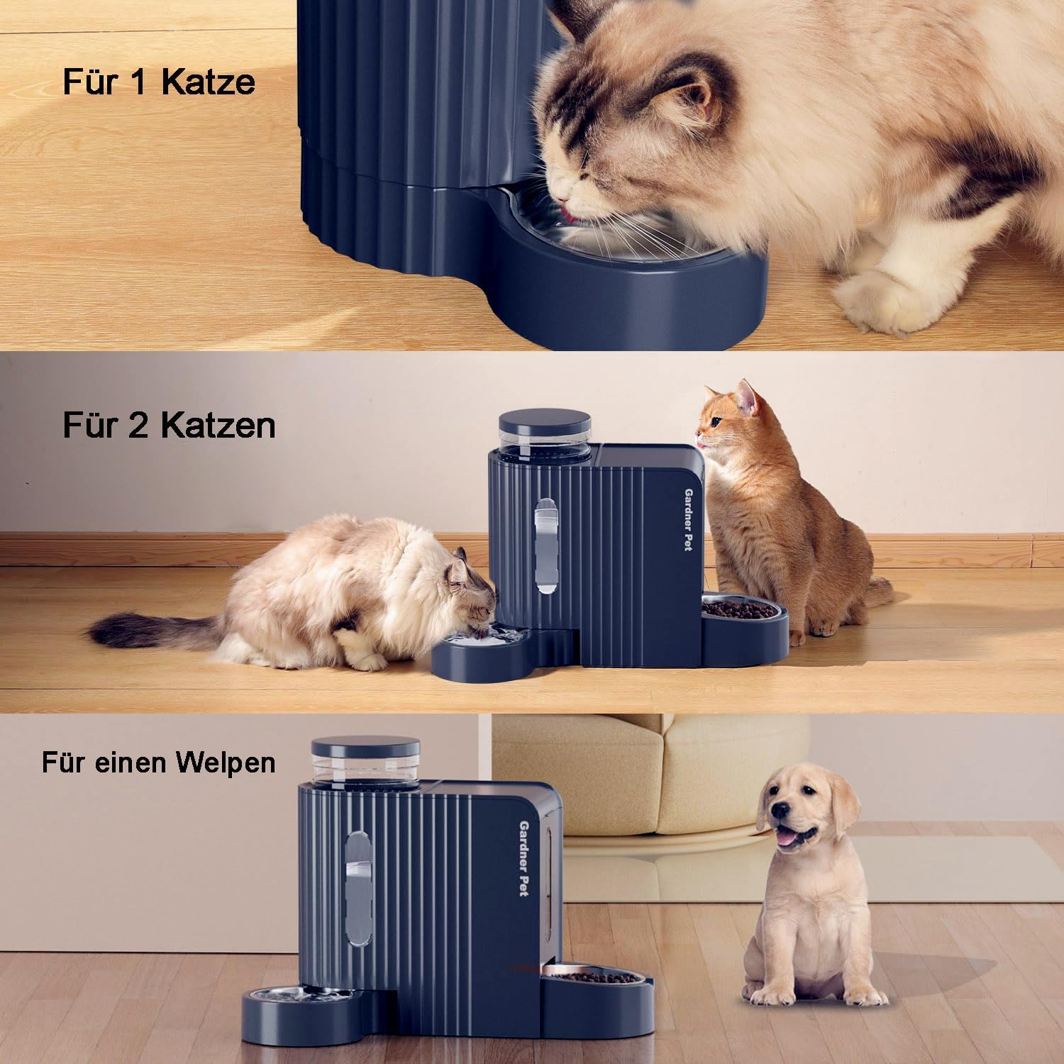 Thumbnail 6 de Gardner Pet Automatischer Futterspender Katzen/Hunde, 2 Edelstahlnäpfe 6L*2 – Nicht elektrisch, BPA-frei, blau