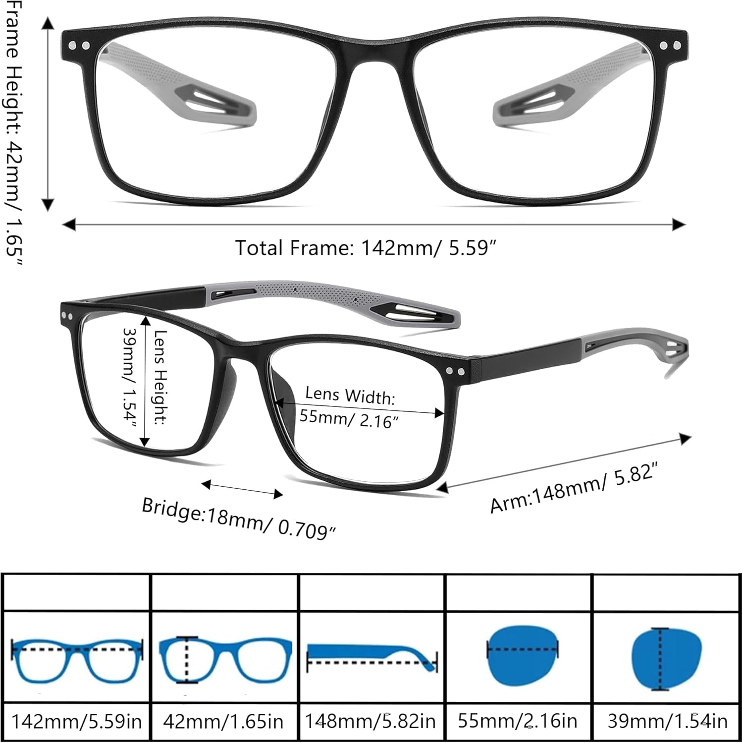 Detalle de Fsread 3 Pack Reading Glasses for Men – Sporty Lightweight Blue Light Blocking Readers