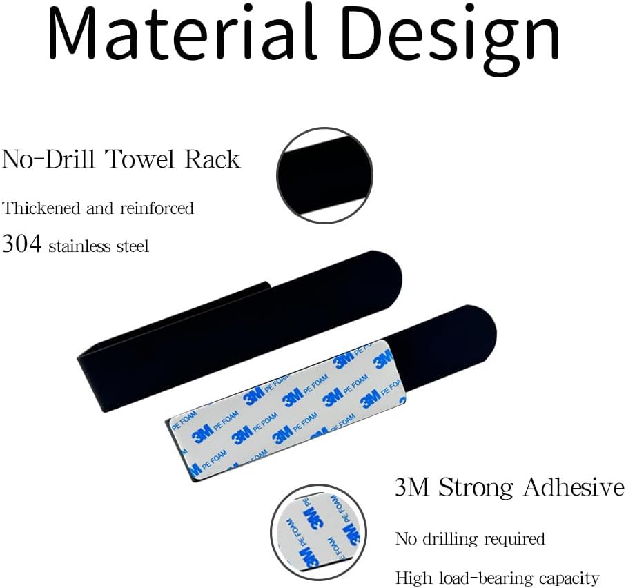 Thumbnail 2 de Porta Asciugamani Adesivo da Parete 22 cm in acciaio inox 304 SUS304 con adesivo 3M, nero opaco