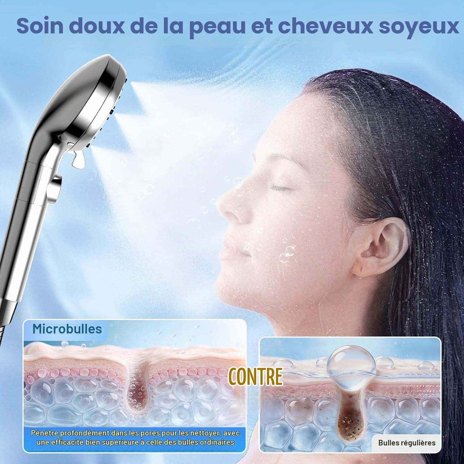Detalle de Luxear BA0013 handdouche met microbubbels, 5 straalstanden en filter