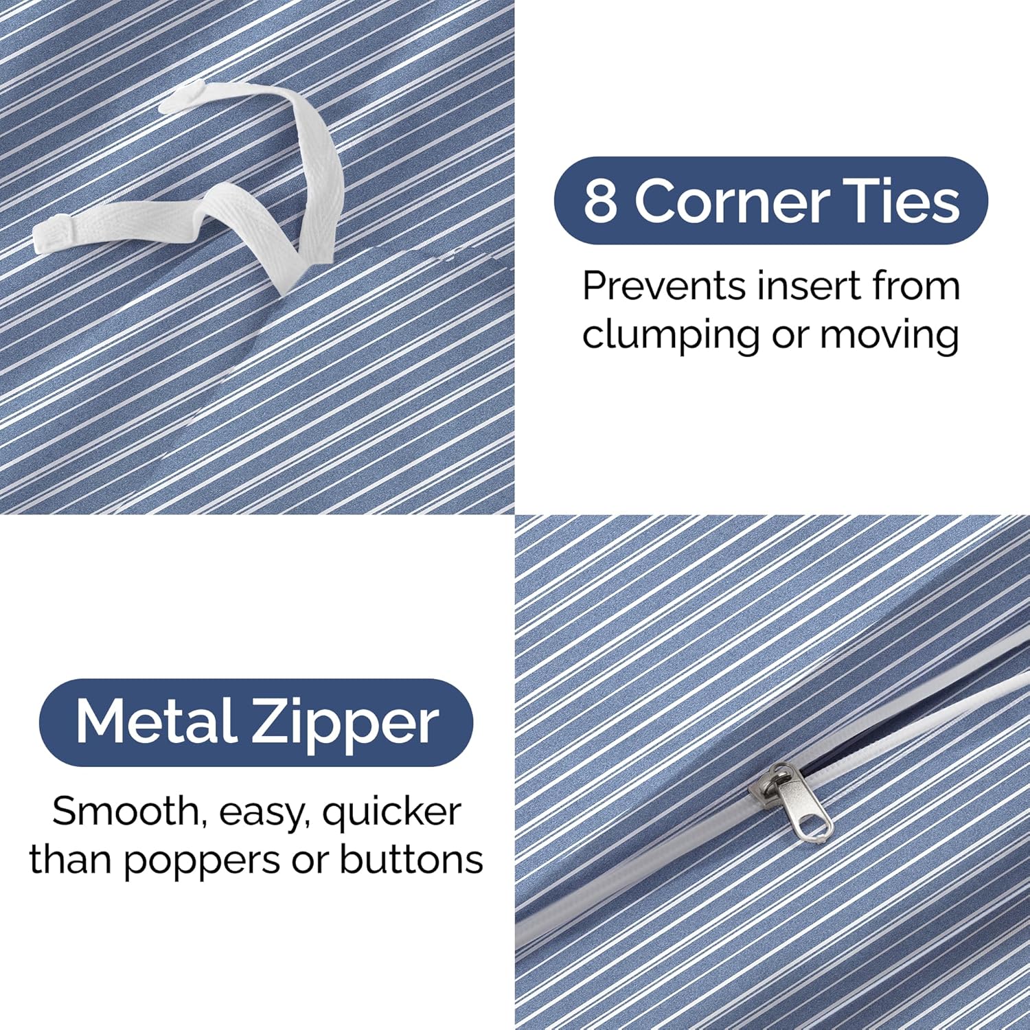 Detalle 2 de Duvet Cover Full Size Set: Ultra-Soft 80x90 with 2 Shams in Blue Stripes