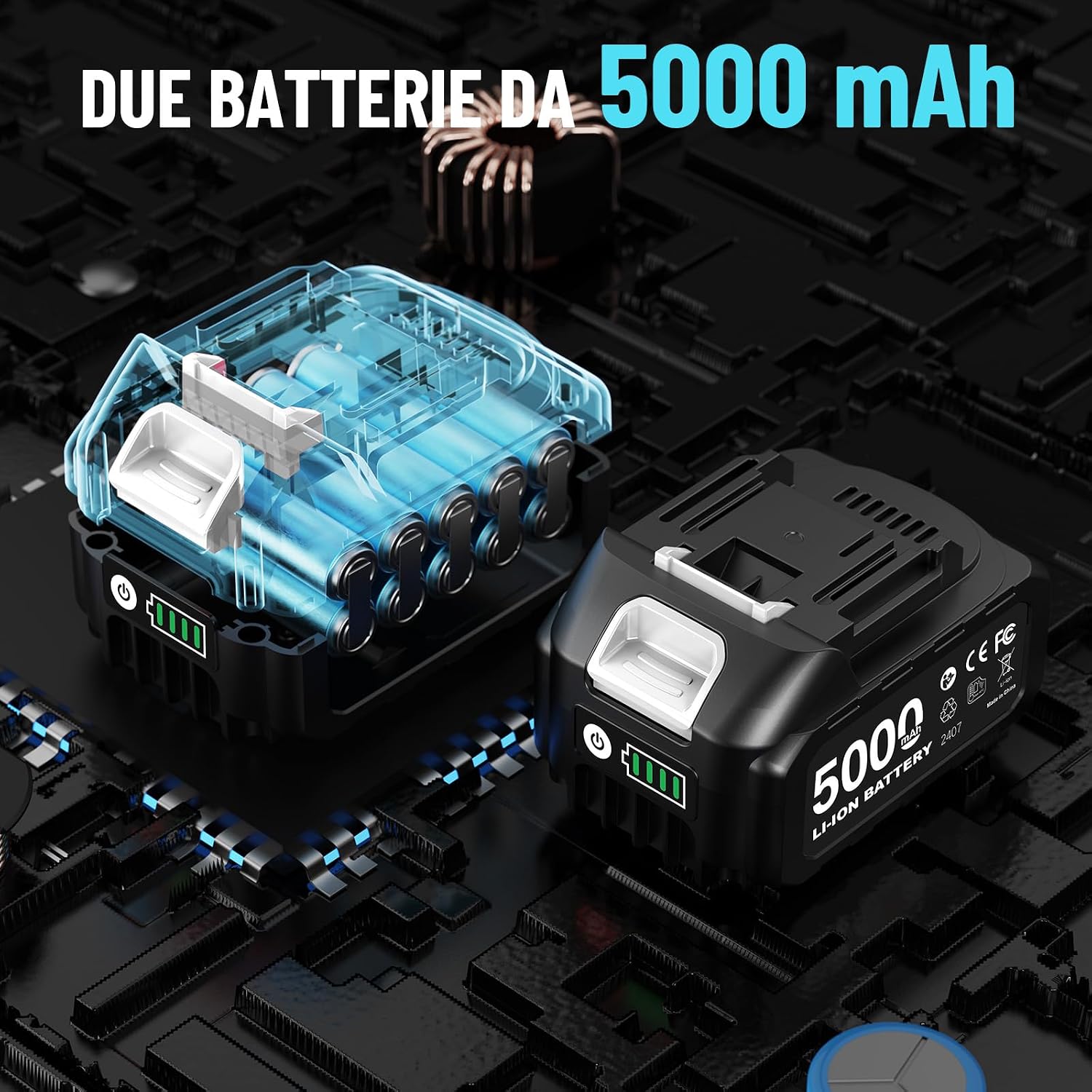Detalle 2 de Seesii Avvitatore a Impulsi 1800Nm 3/4'': potenza per ruote e viti lunghe con due batterie e adattatore