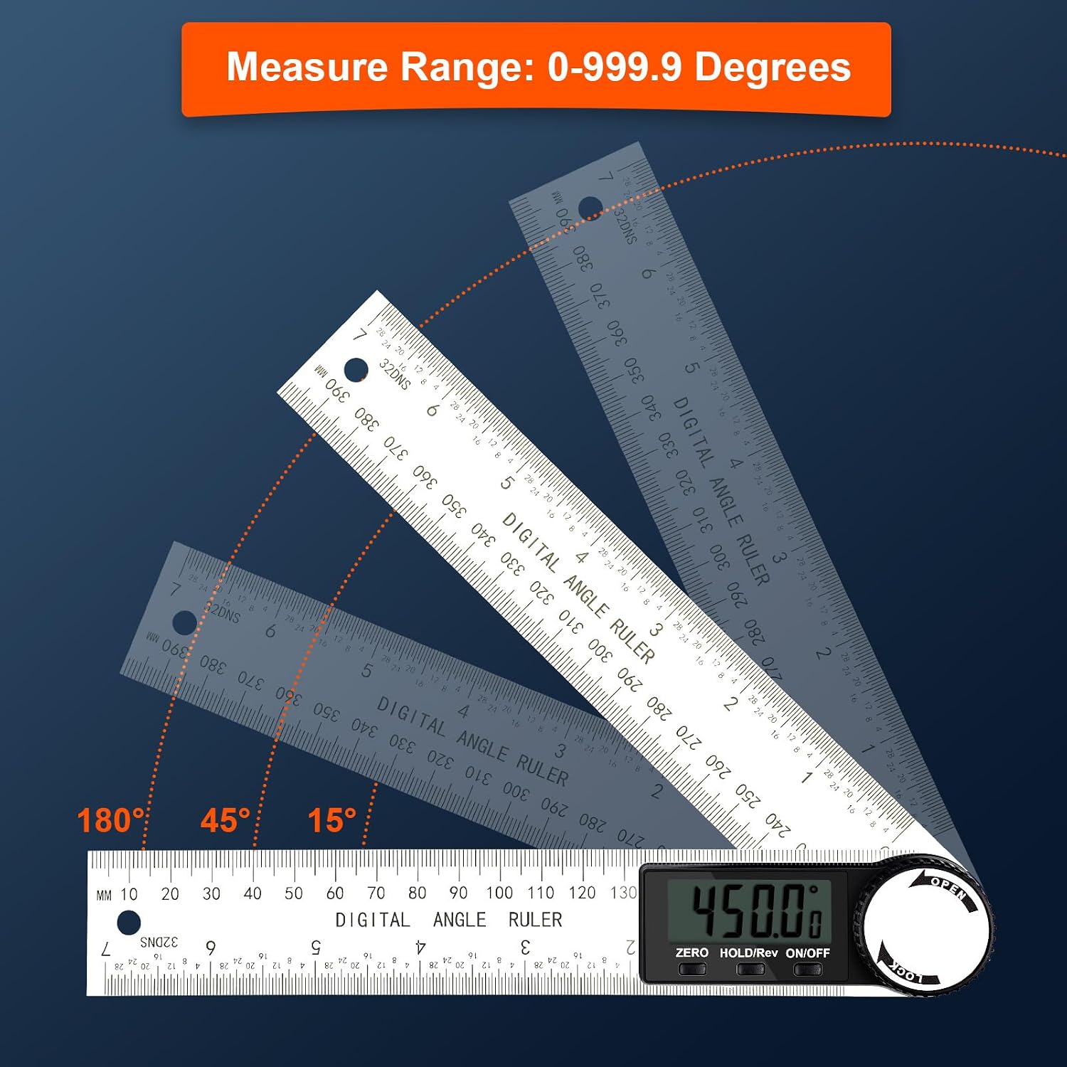 Detalle de Digital Angle Finder 0-360° — Stainless Steel Protractor with LCD Display