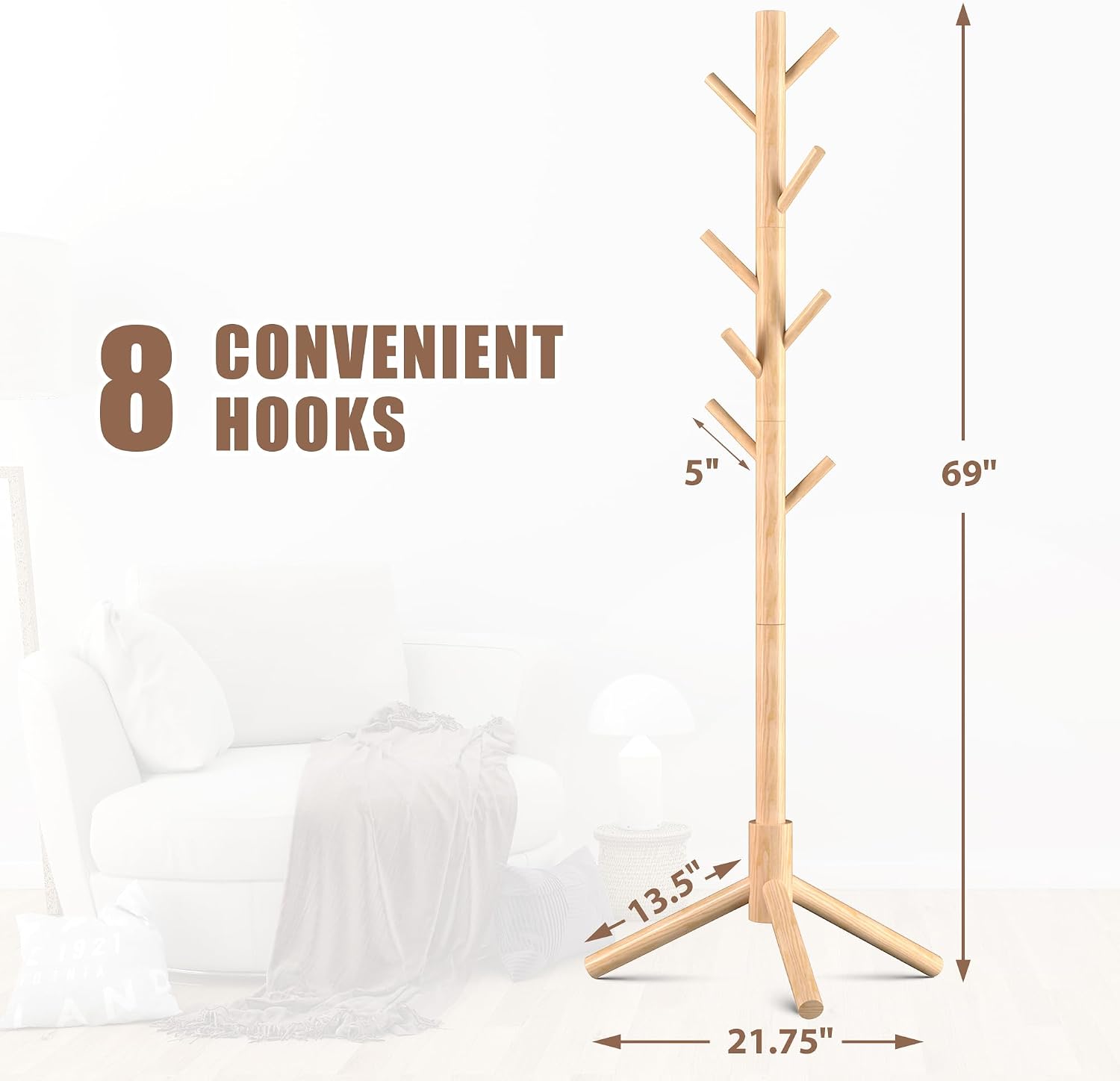 Detalle 2 de Haddockway Wooden Coat Rack with 8 Hooks ⚙