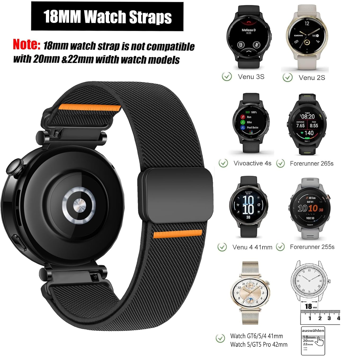 Thumbnail 2 de SOLOLUP 18mm Elastic Magnetic Nylon Sport Strap for Garmin and Huawei Watches