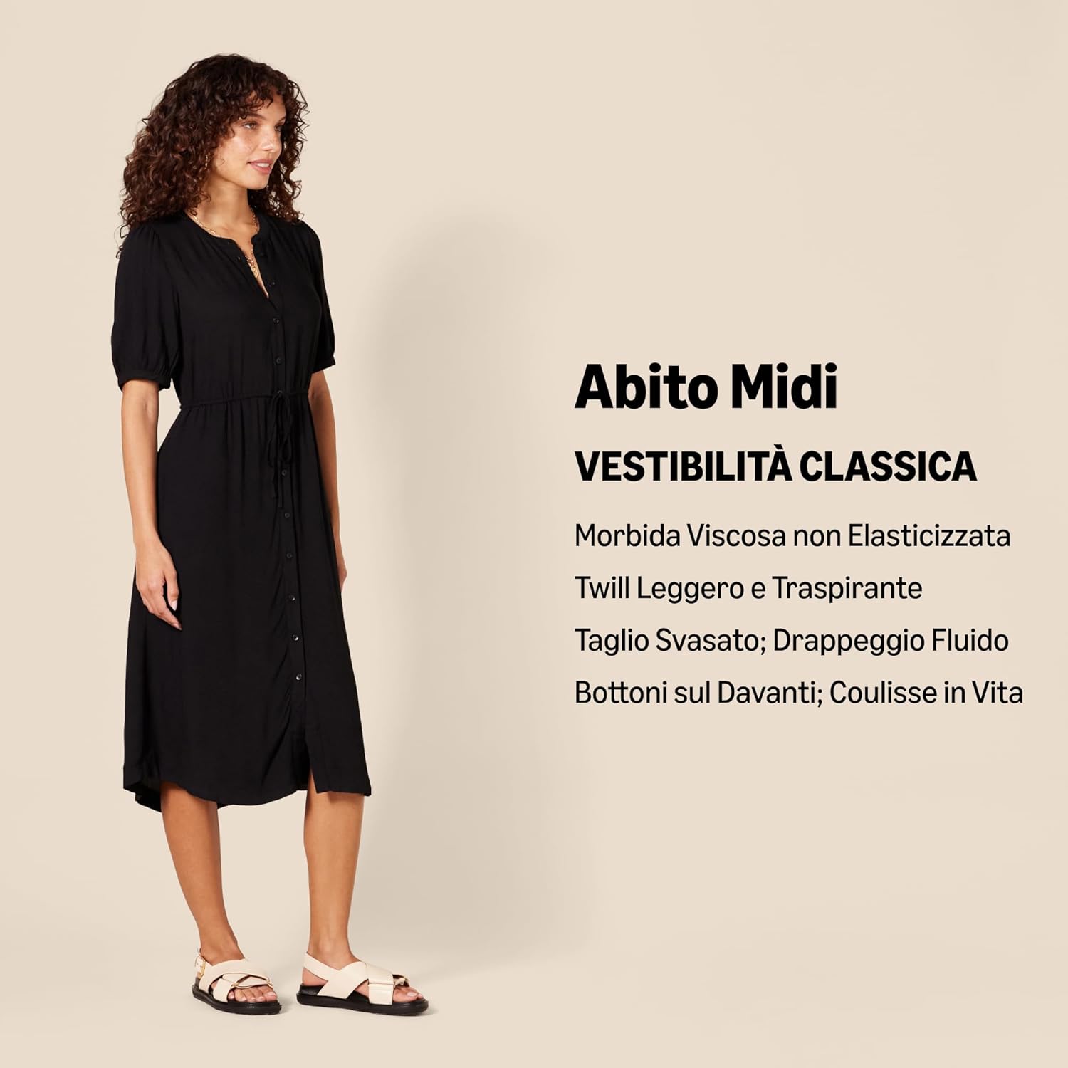 Thumbnail 1 de Amazon Essentials Donna Abito midi a trapezio con mezze maniche e tasche in viscosa