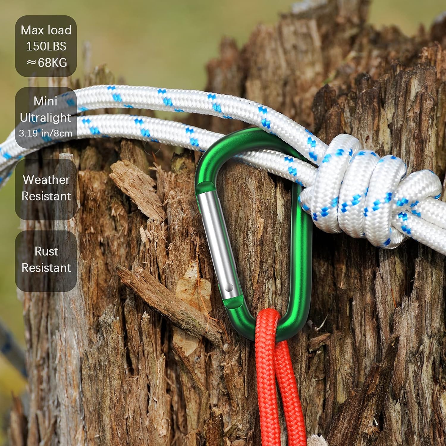 Detalle de sprookber 3 inch Aluminum Carabiner Set, Multicolour, Spring Gates, 10 Pack